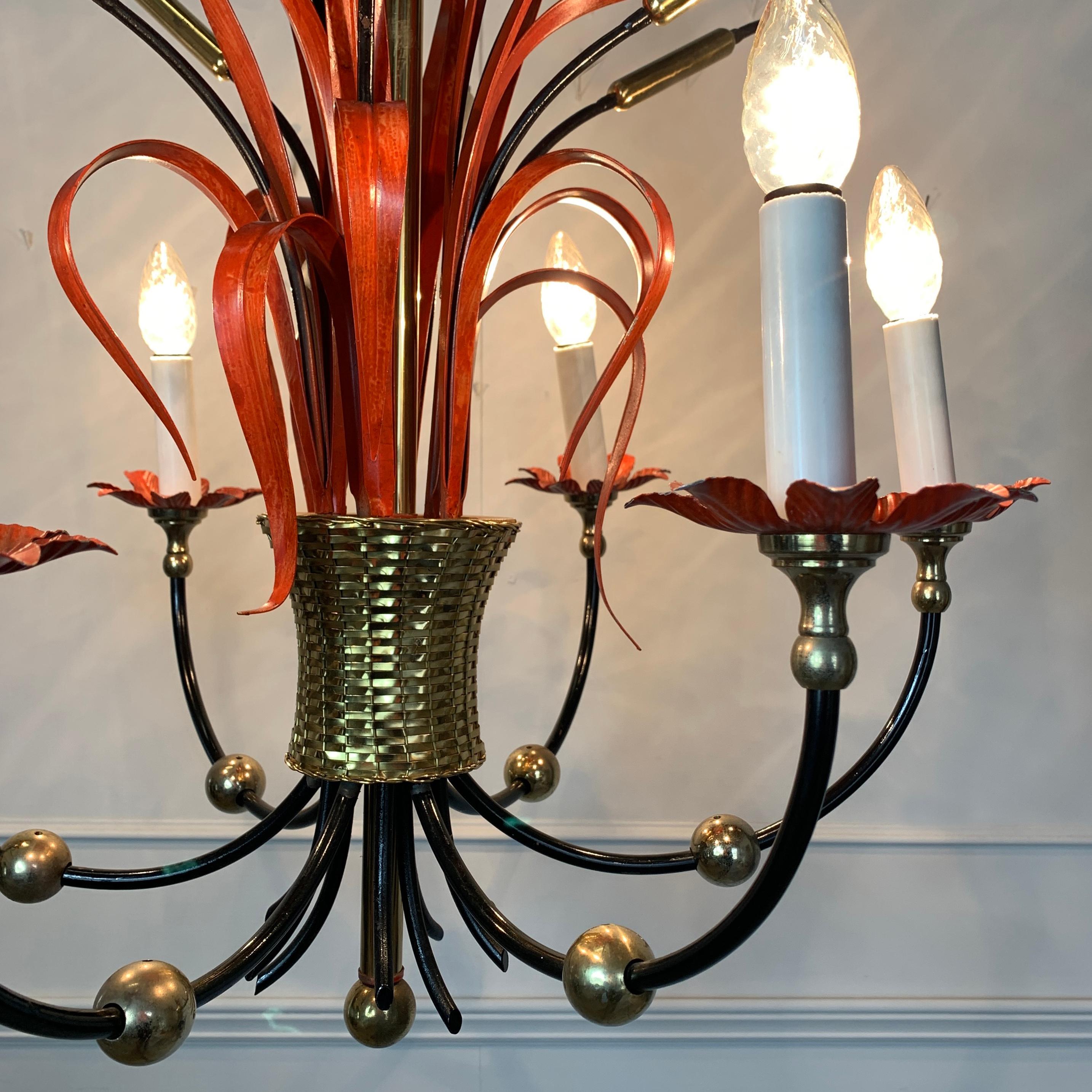 Mid-Century Modern Maison Bagues Attributed Red Bulrush Chandelier For Sale