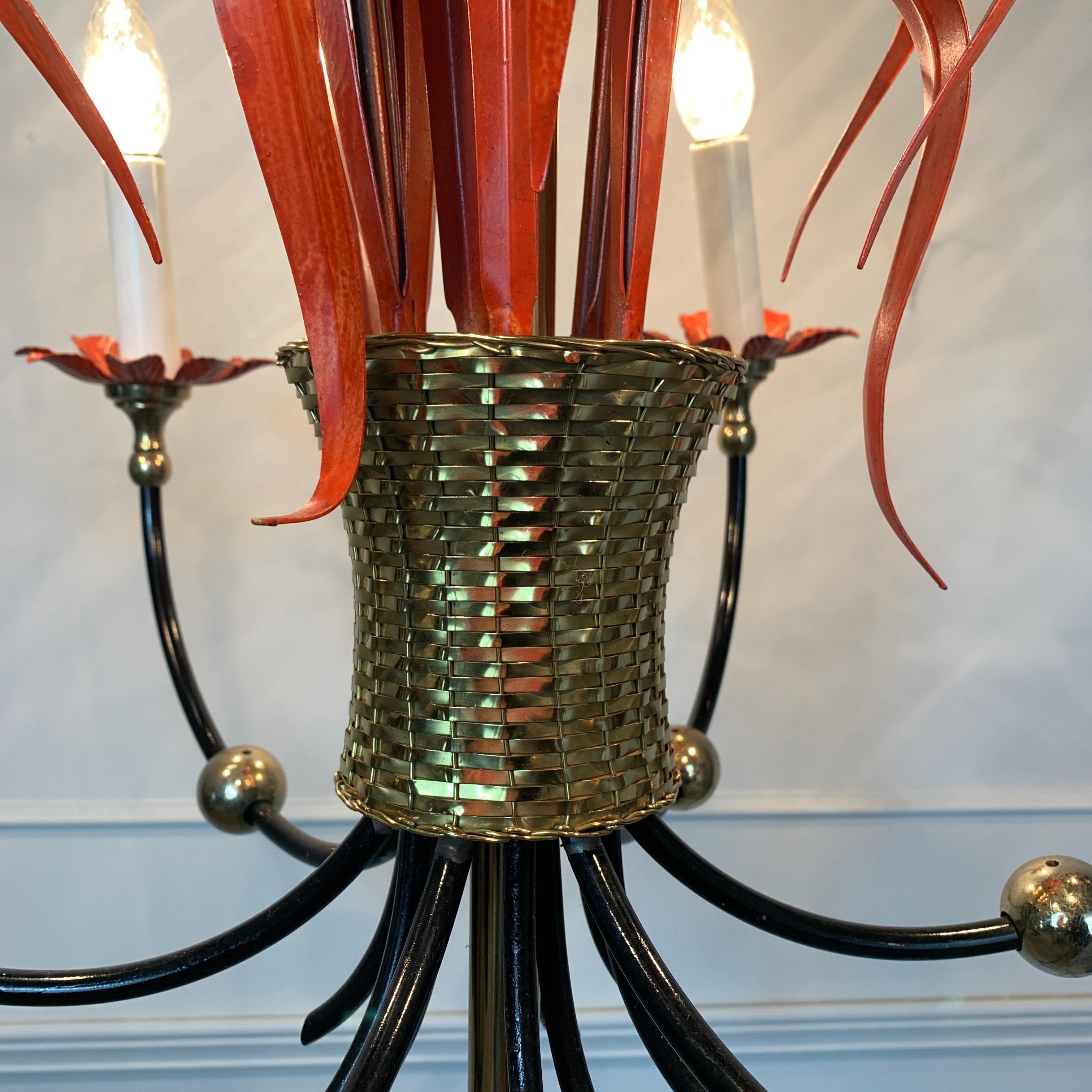 French Maison Bagues Attributed Red Bulrush Chandelier For Sale