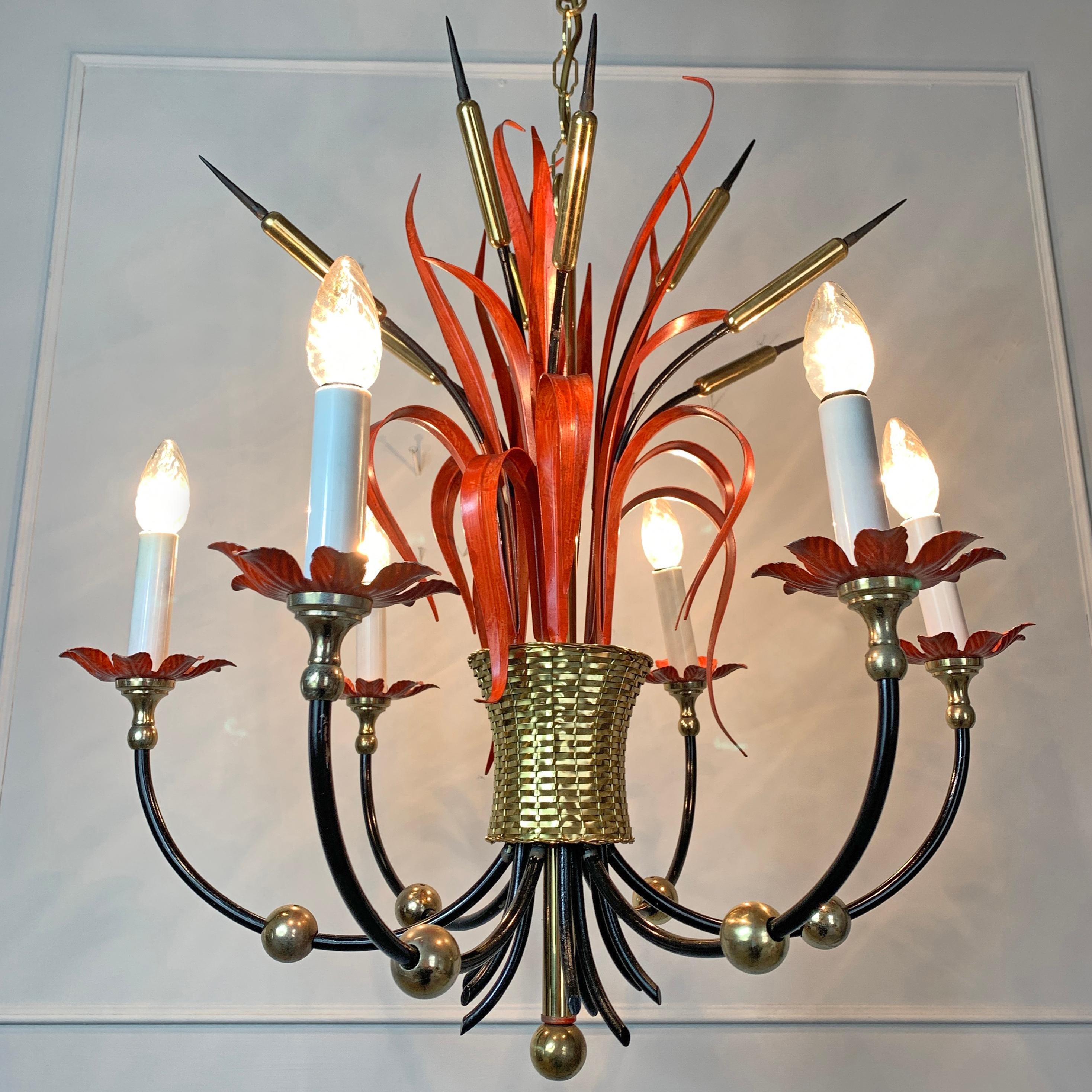 Maison Bagues Attributed Red Bulrush Chandelier In Good Condition For Sale In Hastings, GB