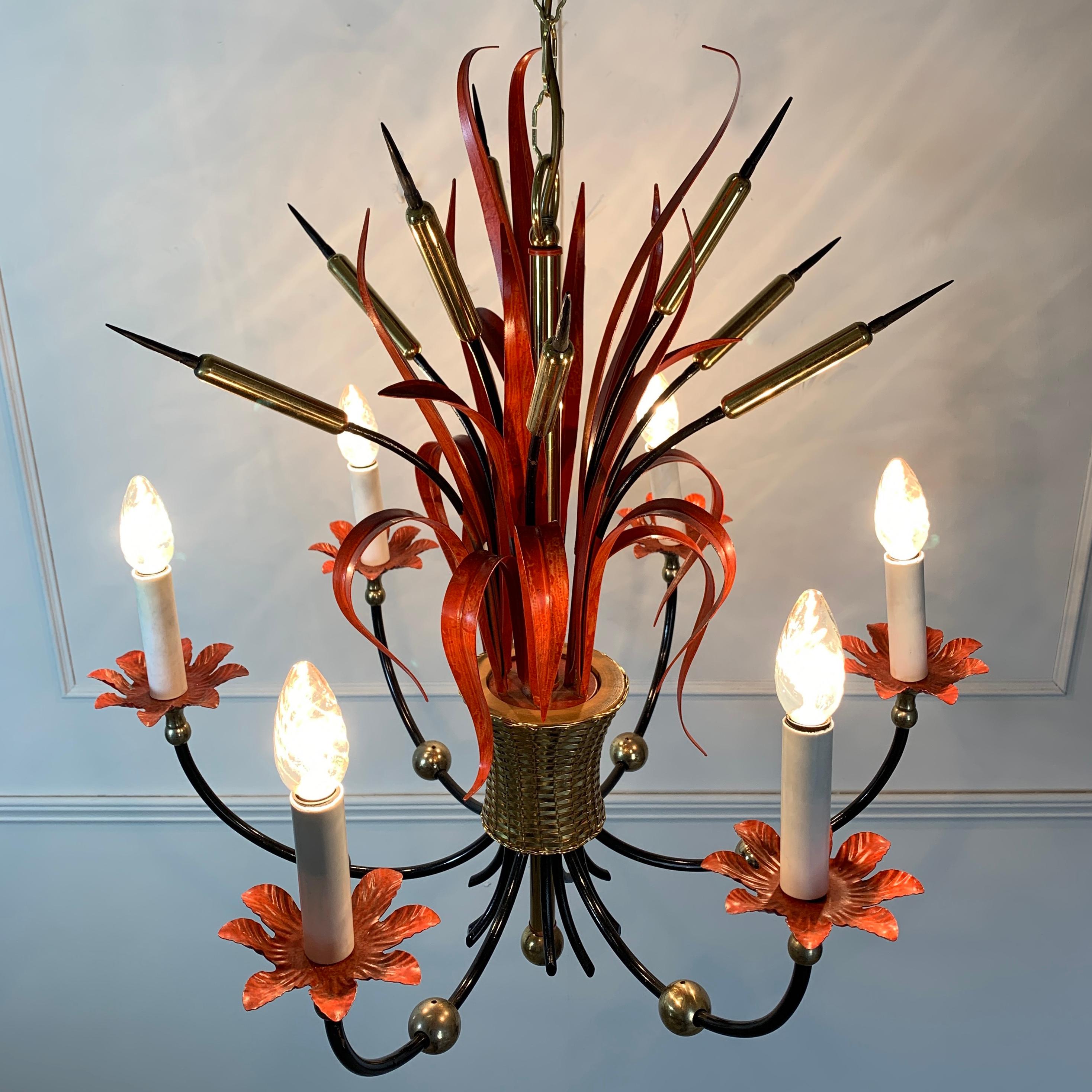Metal Maison Bagues Attributed Red Bulrush Chandelier For Sale