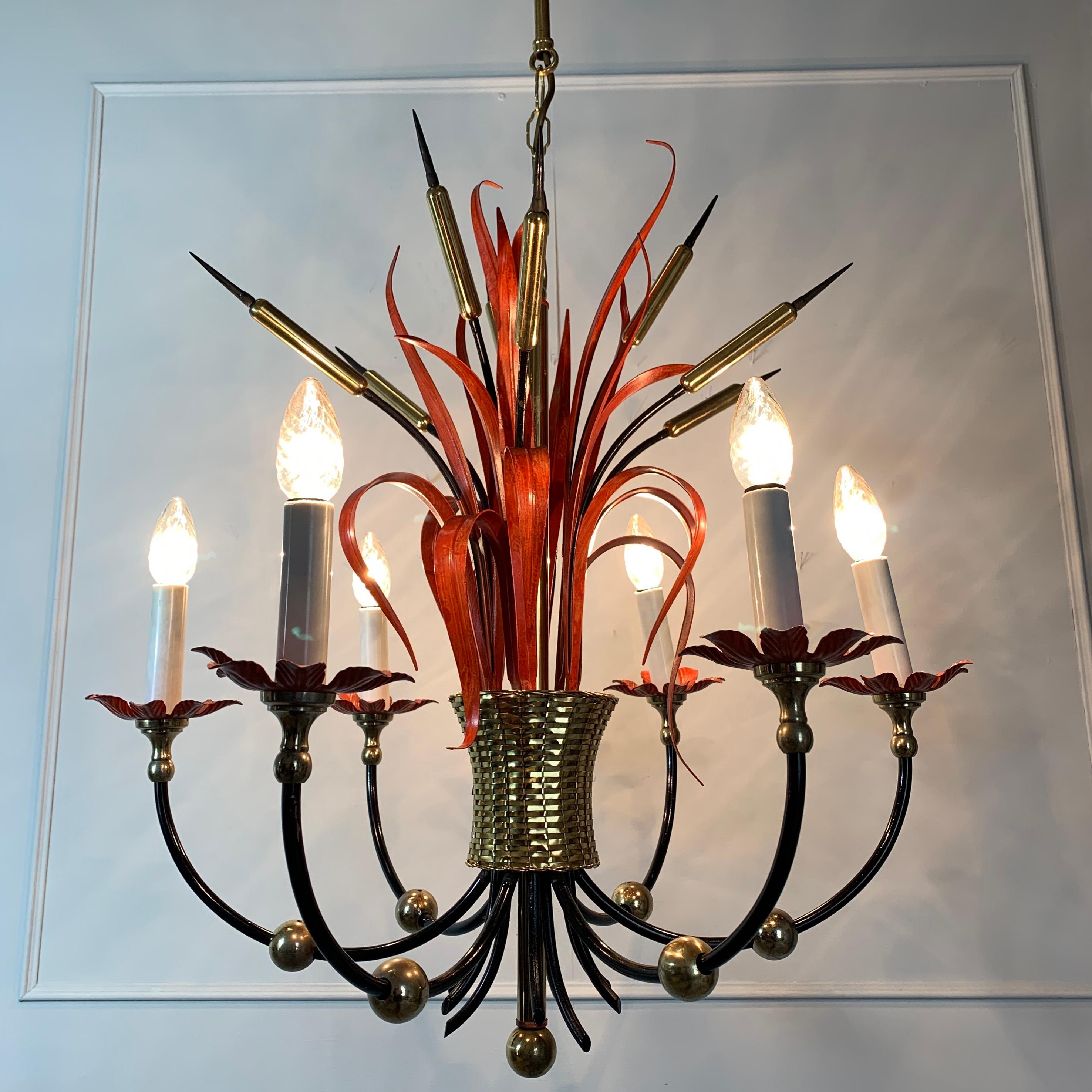 Maison Bagues Attributed Red Bulrush Chandelier For Sale 1