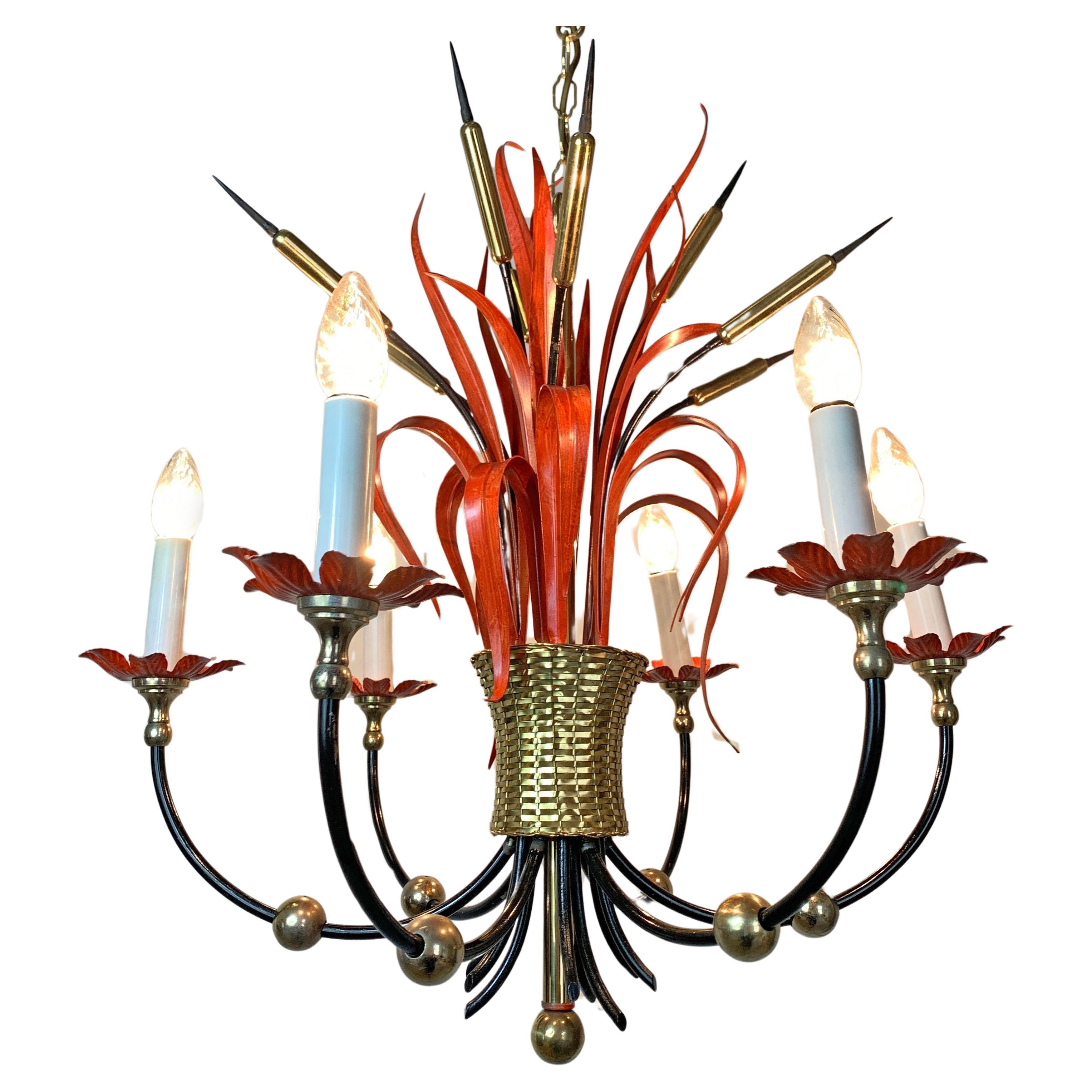 Maison Bagues Attributed Red Bulrush Chandelier For Sale