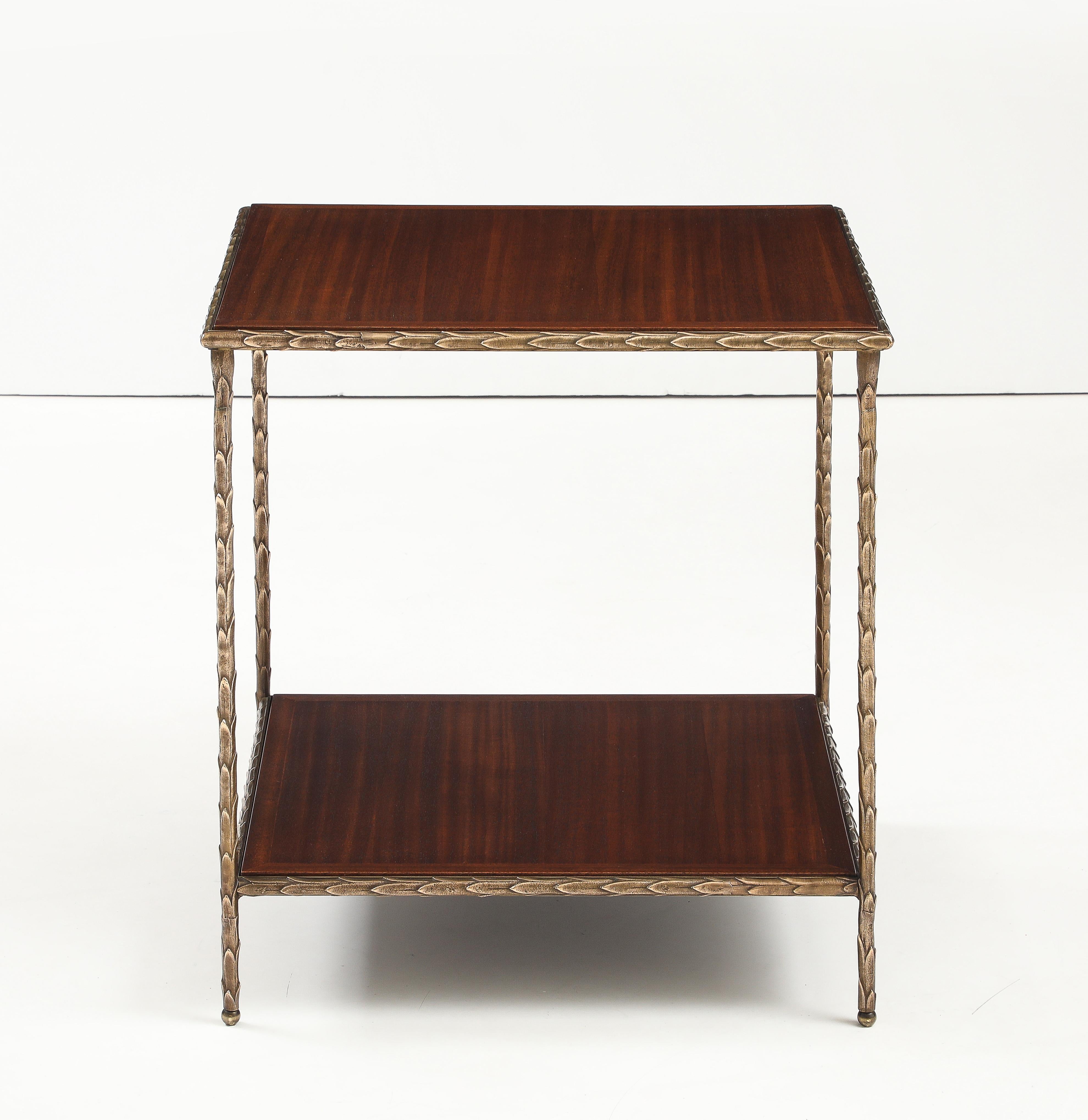 Maison Baguès Attributed Two Tier Bronze Large Side Table For Sale 4