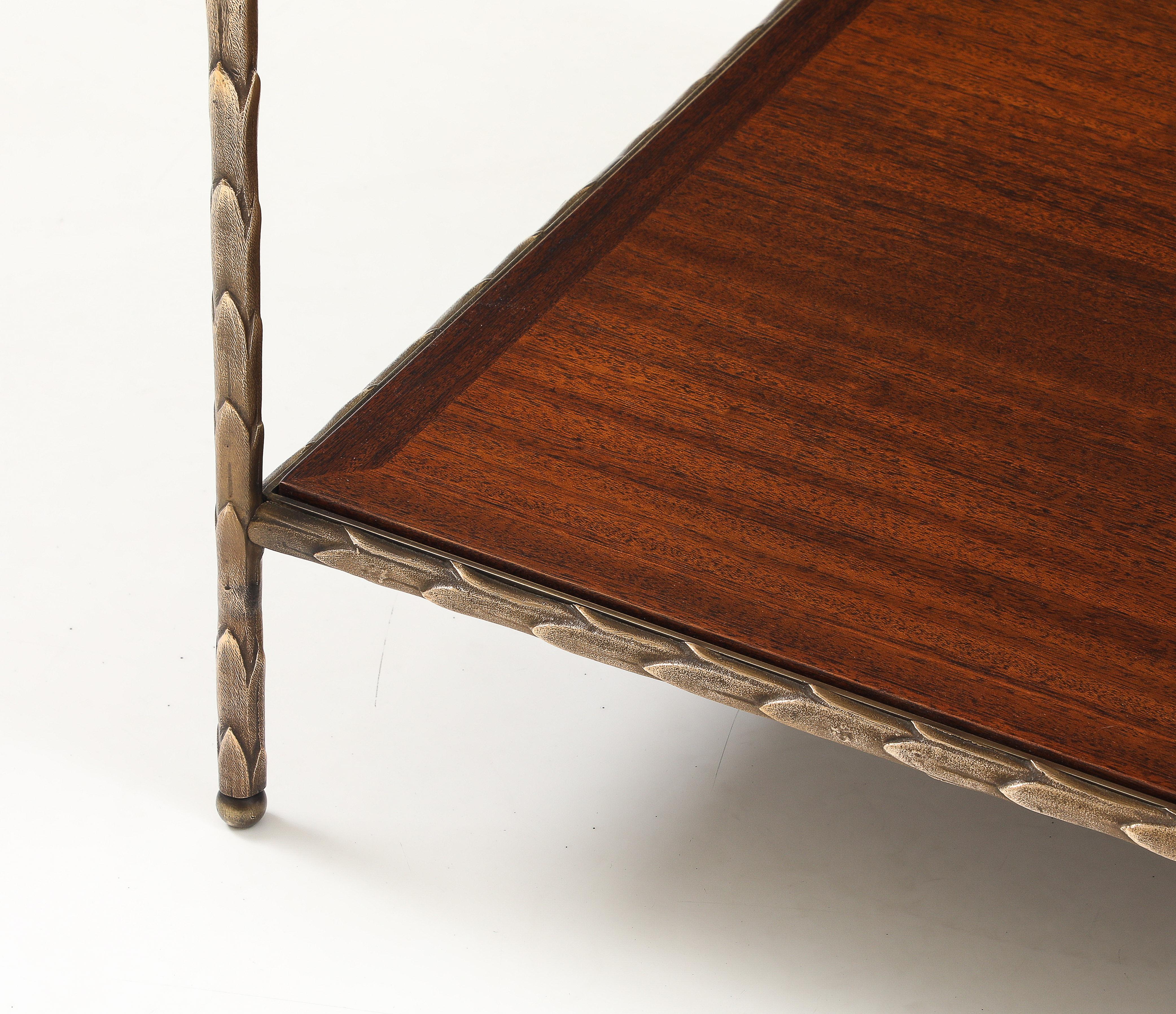 Maison Baguès Attributed Two Tier Bronze Large Side Table For Sale 7