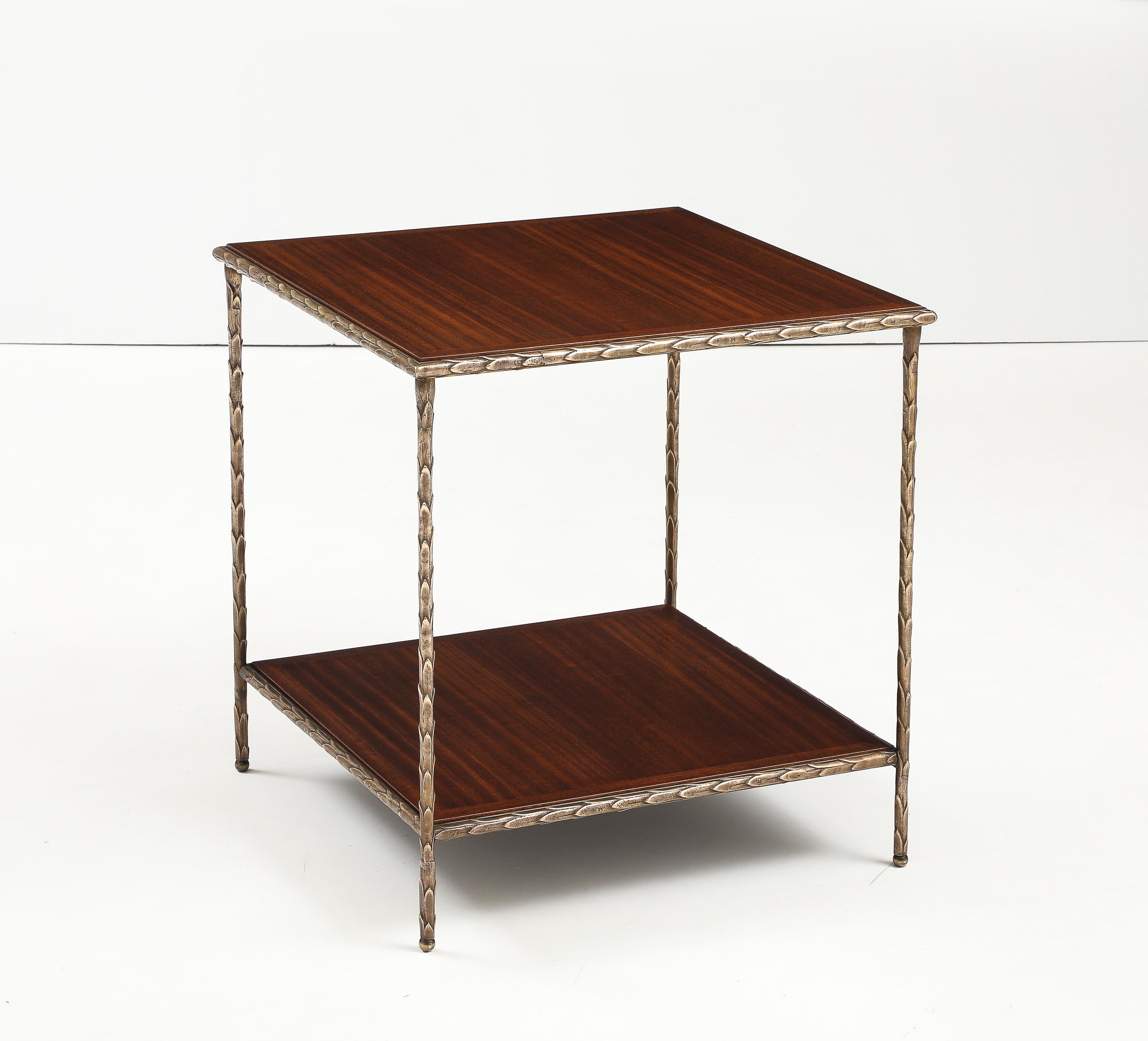 Mid-Century Modern Maison Baguès Attributed Two Tier Bronze Large Side Table For Sale