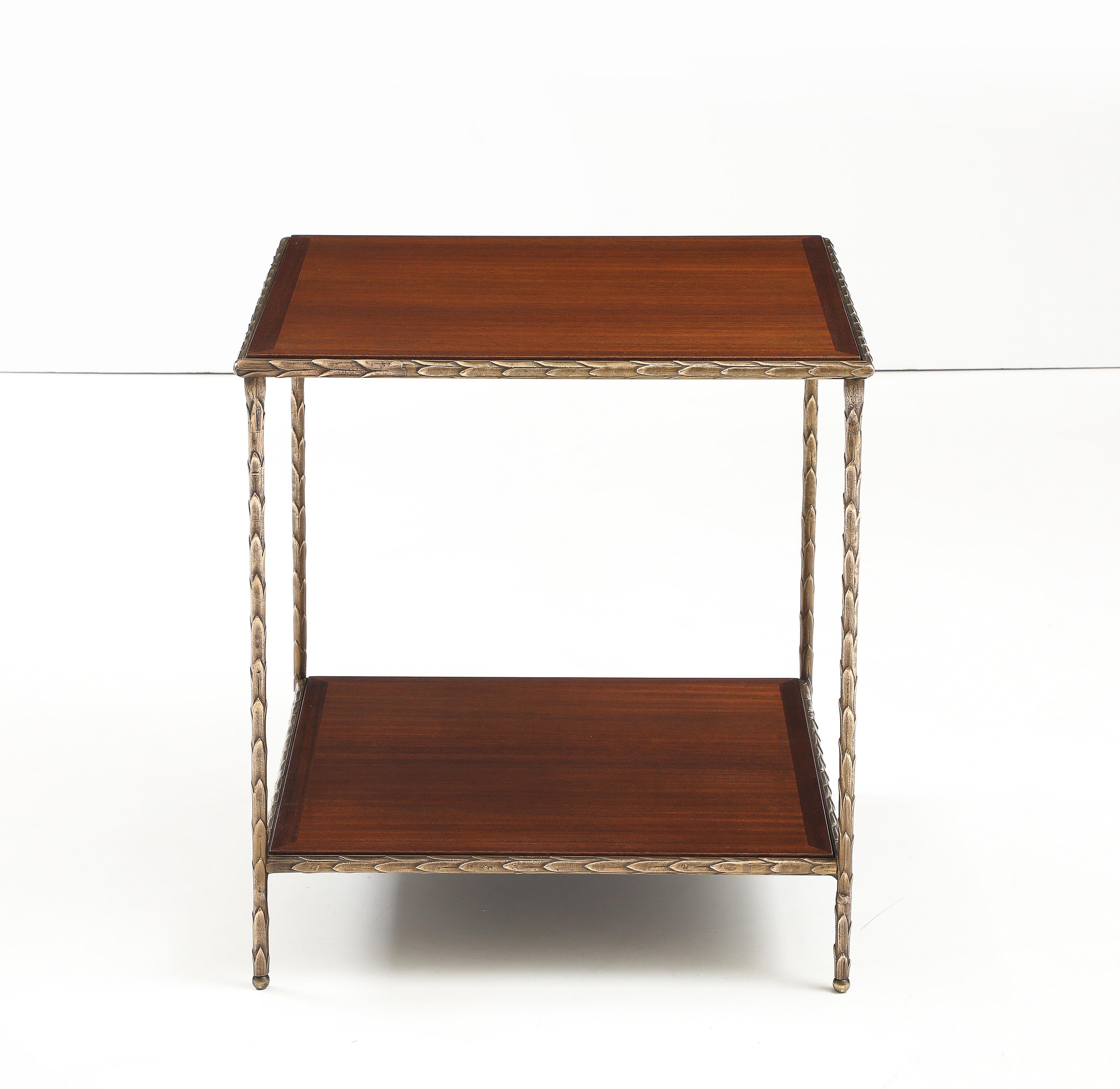 French Maison Baguès Attributed Two Tier Bronze Large Side Table For Sale