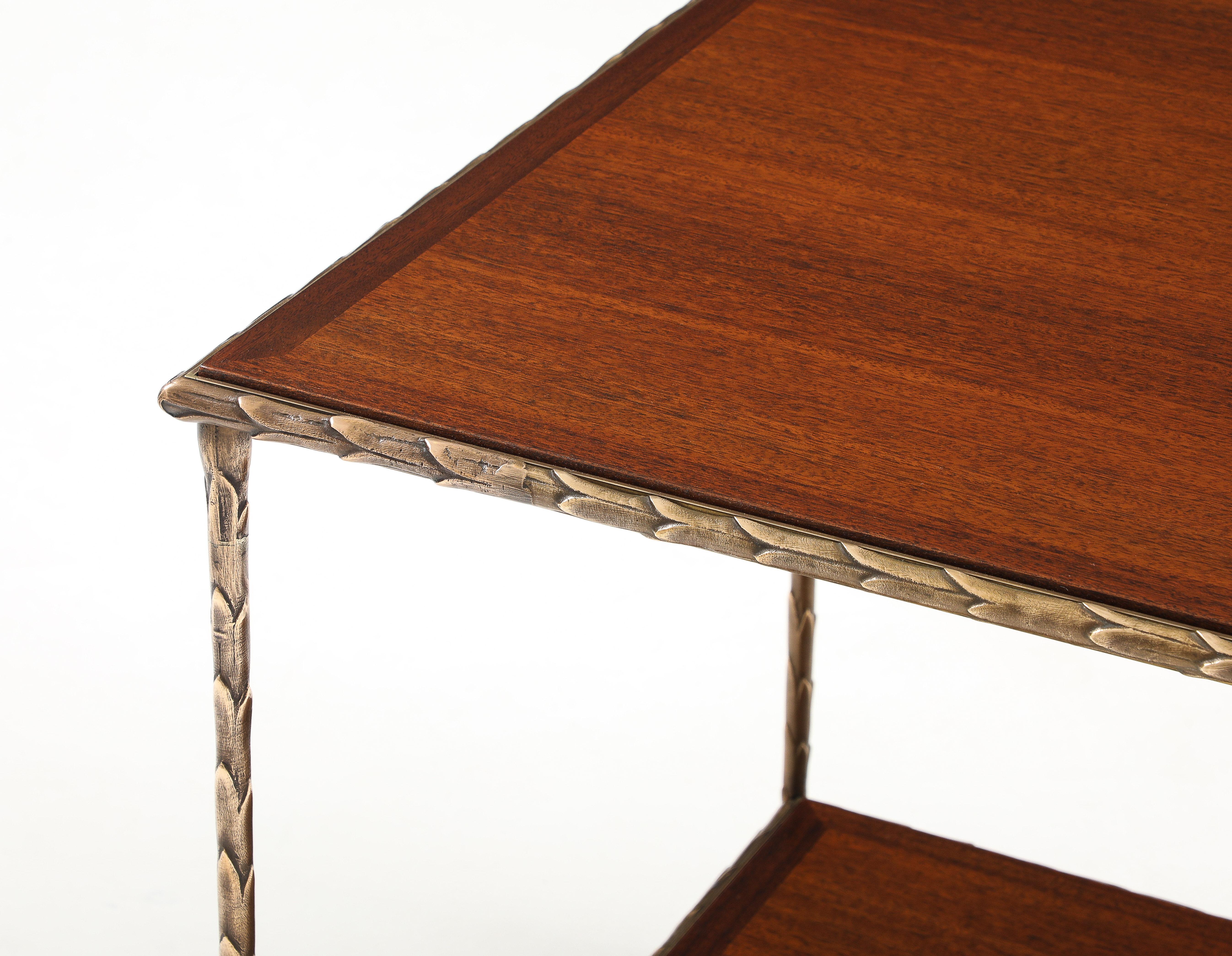 Mid-20th Century Maison Baguès Attributed Two Tier Bronze Large Side Table For Sale