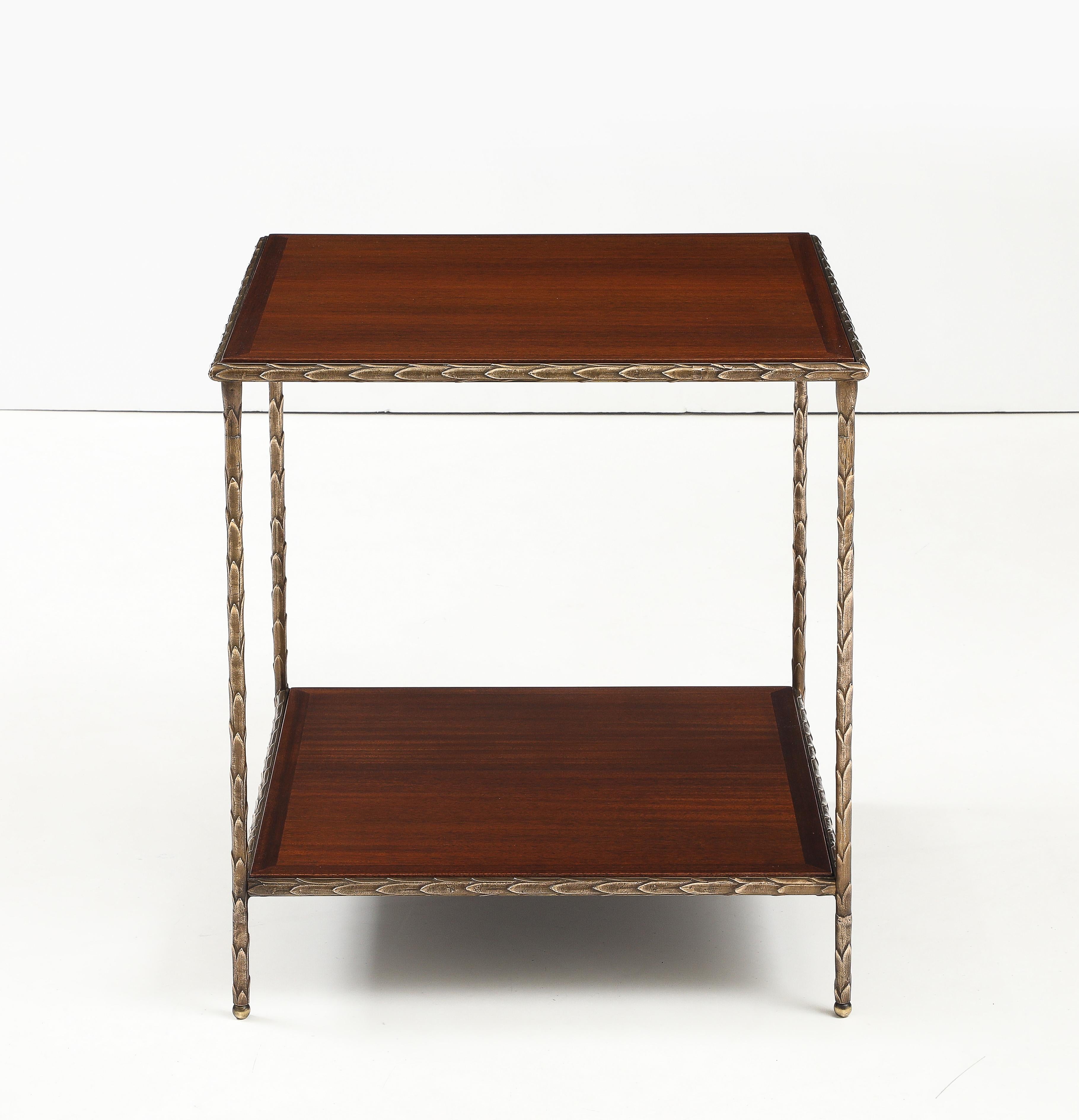 Maison Baguès Attributed Two Tier Bronze Large Side Table For Sale 1