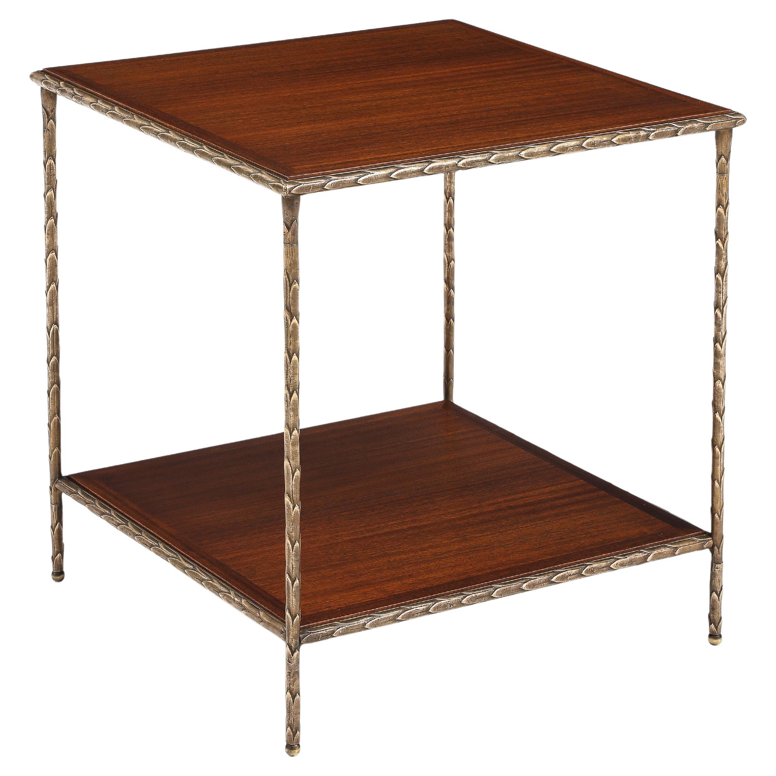 Maison Baguès Attributed Two Tier Bronze Large Side Table For Sale