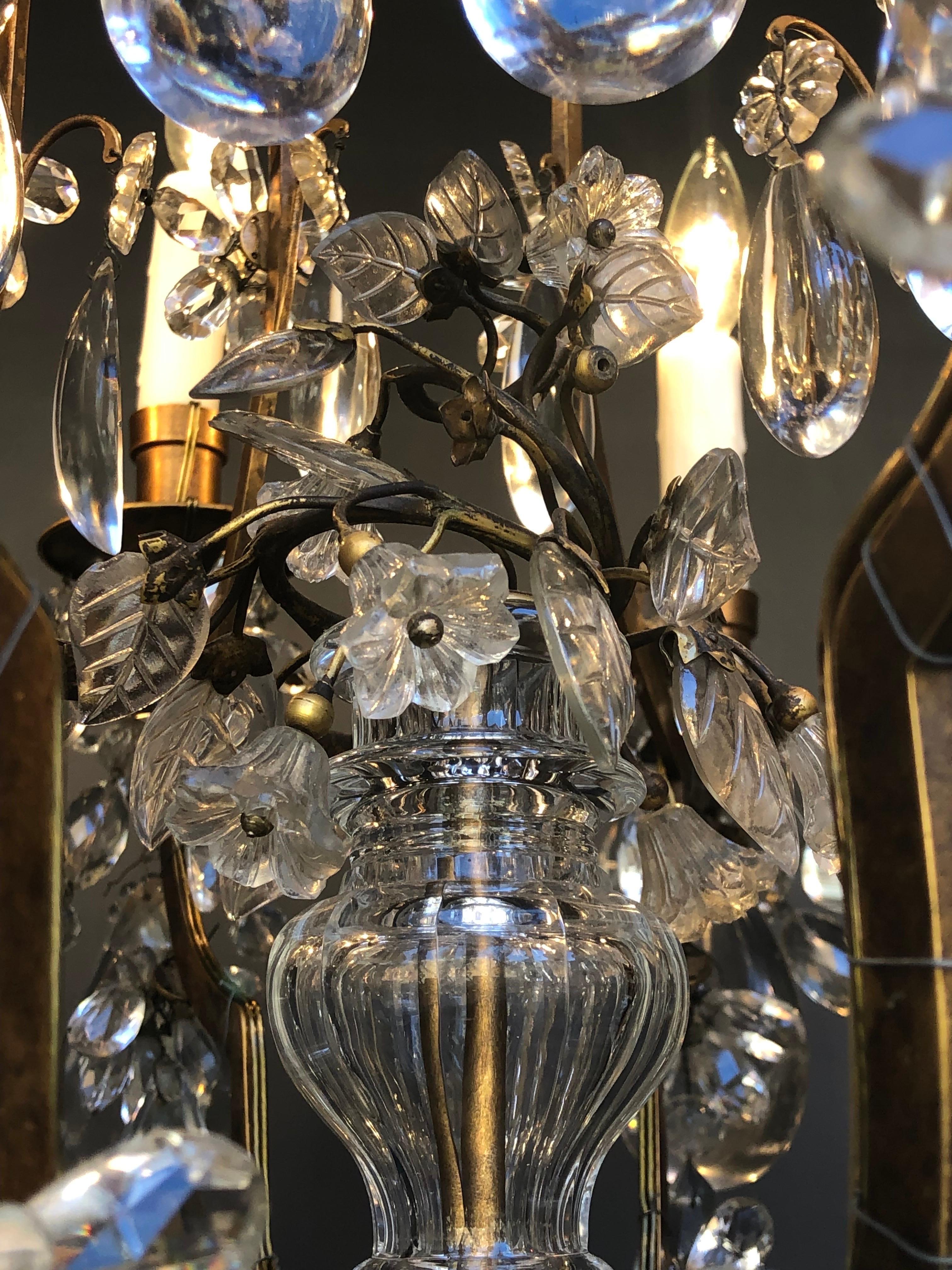 Maison Baguès attributed, Wrought Iron Gilt & Crystal 10 Light Chandelier For Sale 9