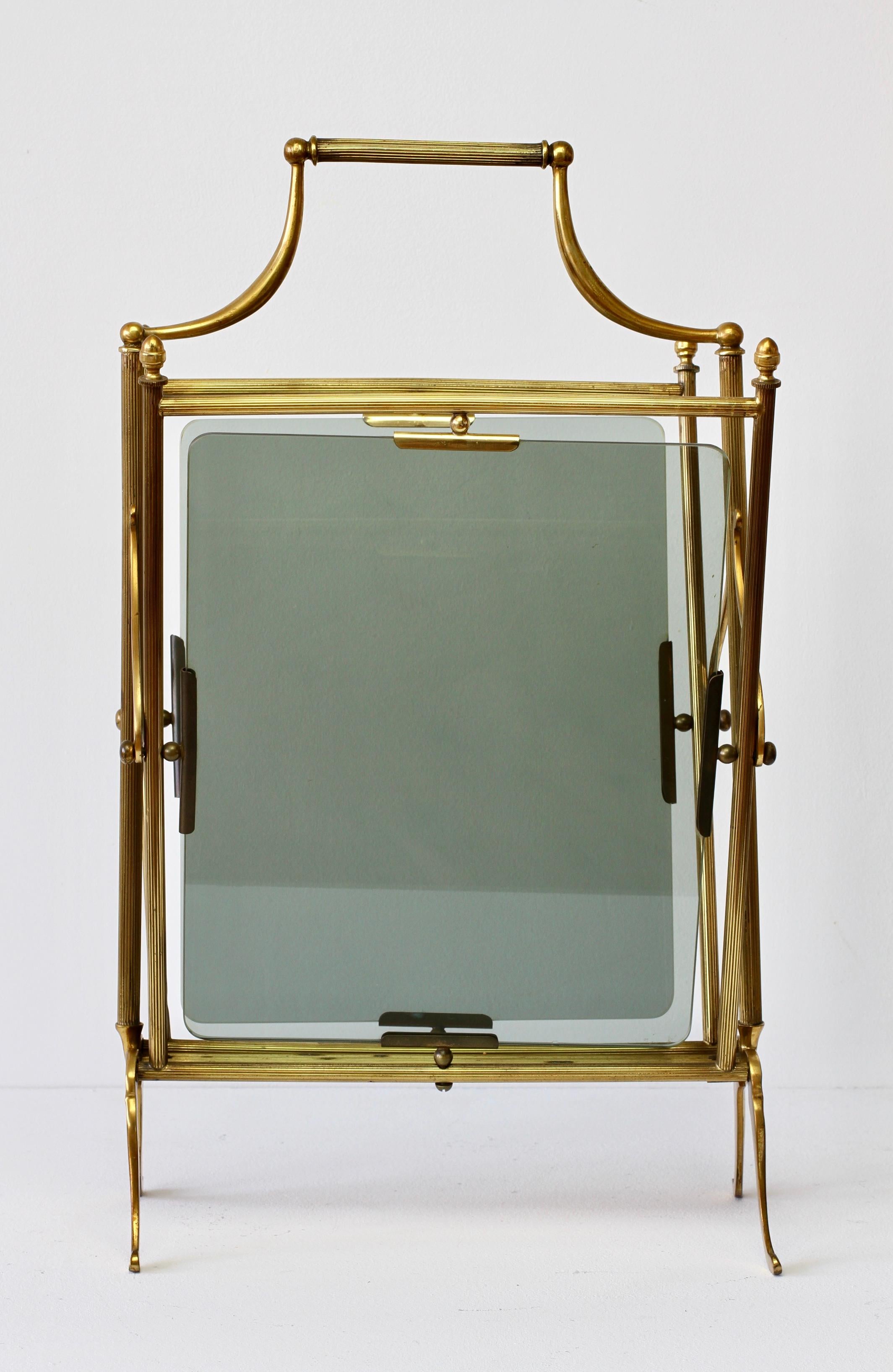 Cast Maison Baguès ‘Attributed' Brass & Toned Glass Magazine Rack / Newspaper Stand For Sale