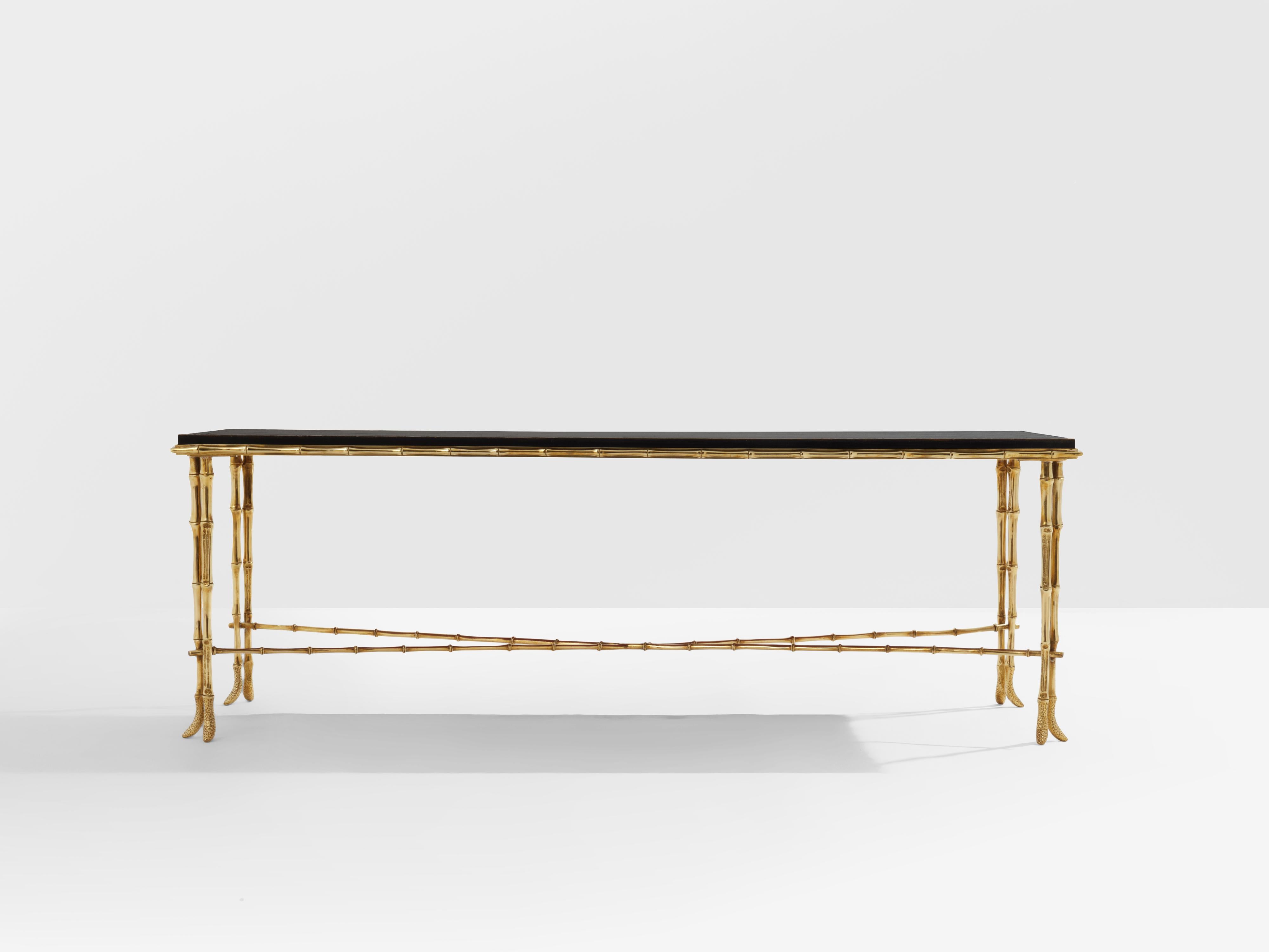 Maison Baguès bamboo brass Chinese lacquered coffee table 1950s For Sale 4