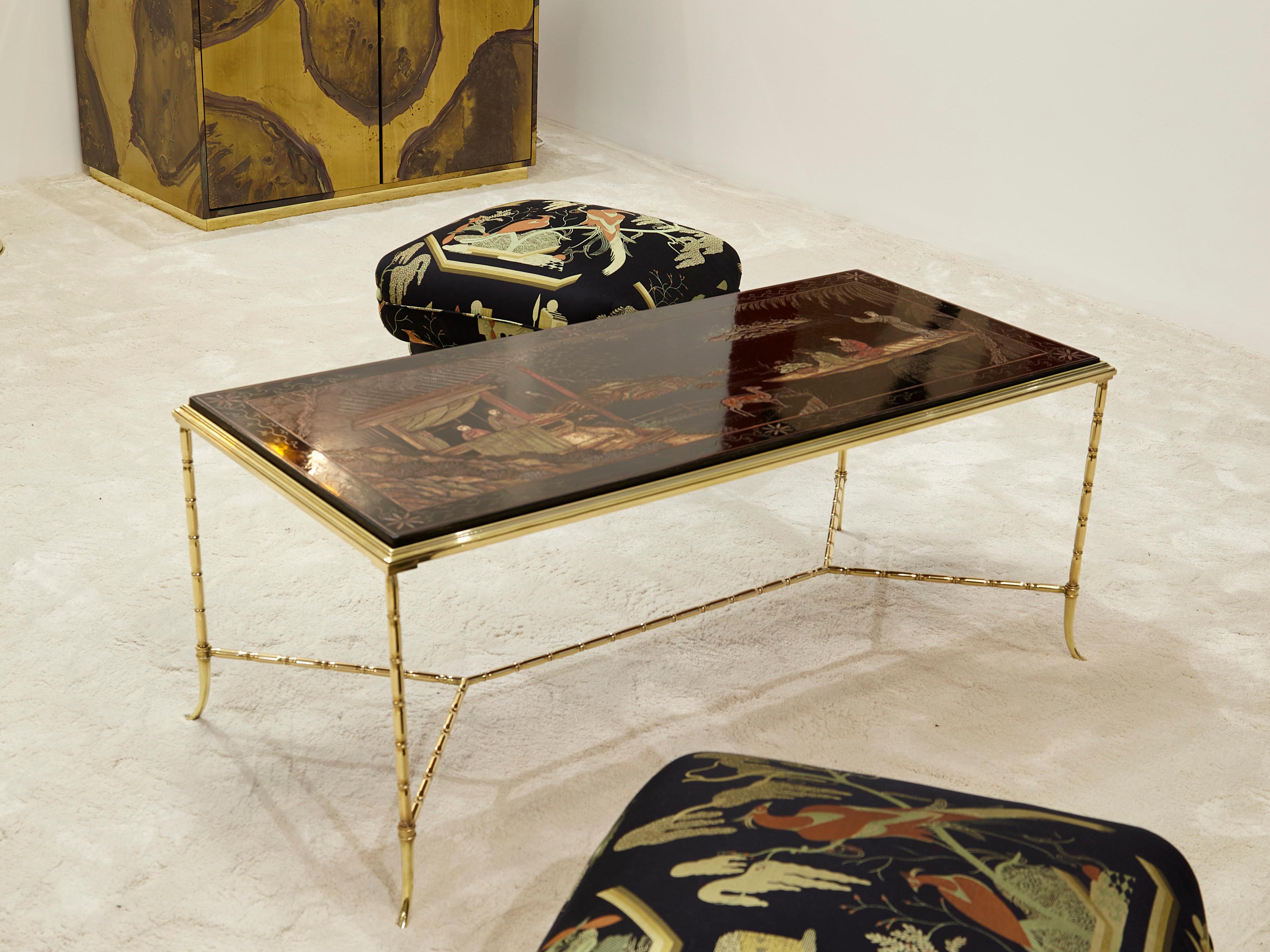 Maison Baguès bamboo brass Chinese lacquered coffee table 1960s 6
