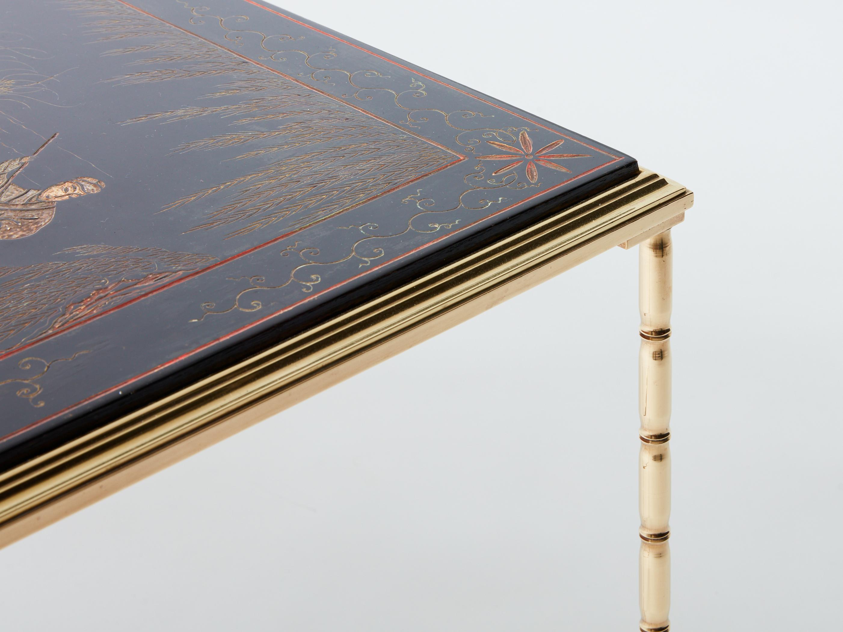 Maison Baguès bamboo brass Chinese lacquered coffee table 1960s 7