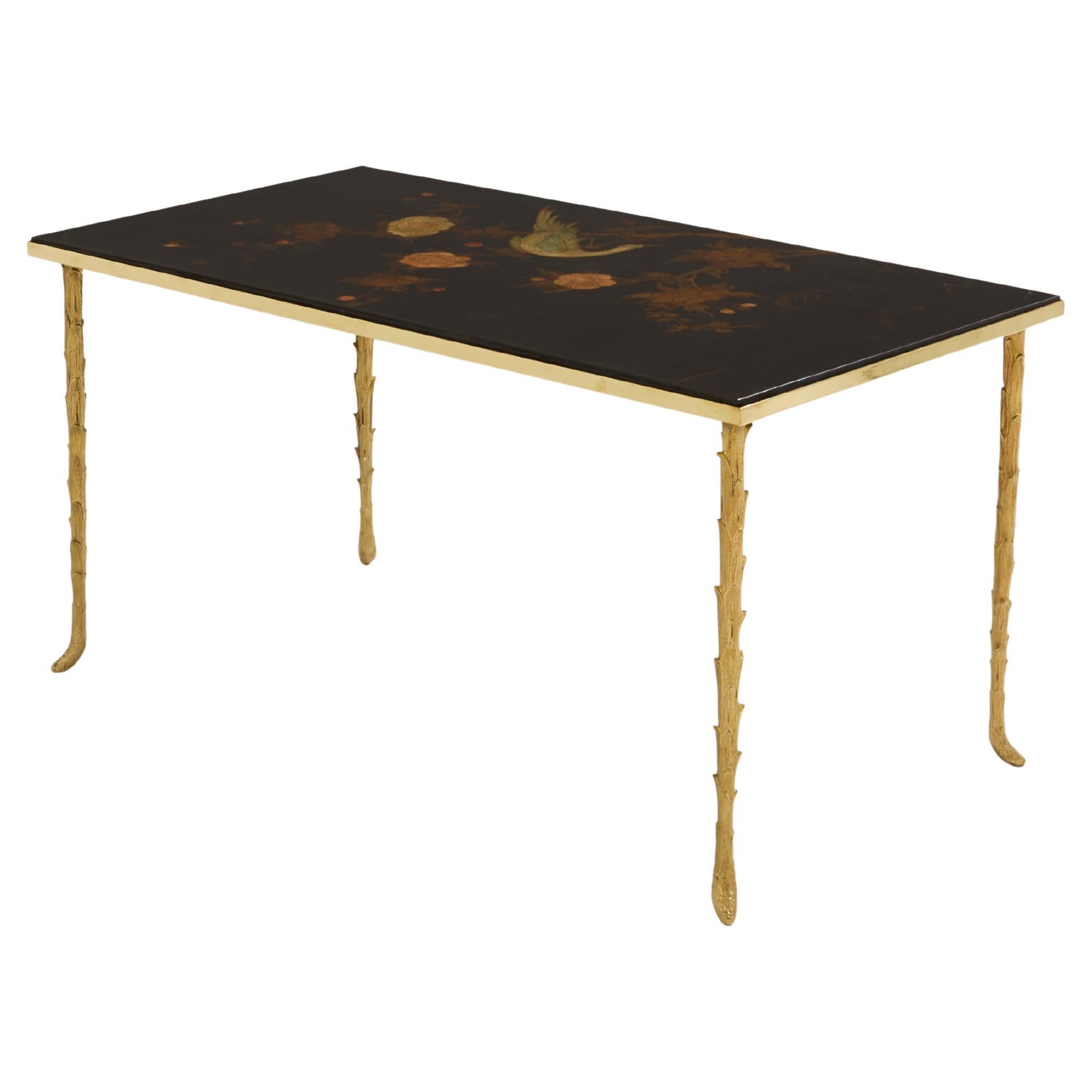 Maison Baguès bambou laiton laqué chinois petite table basse 1950s