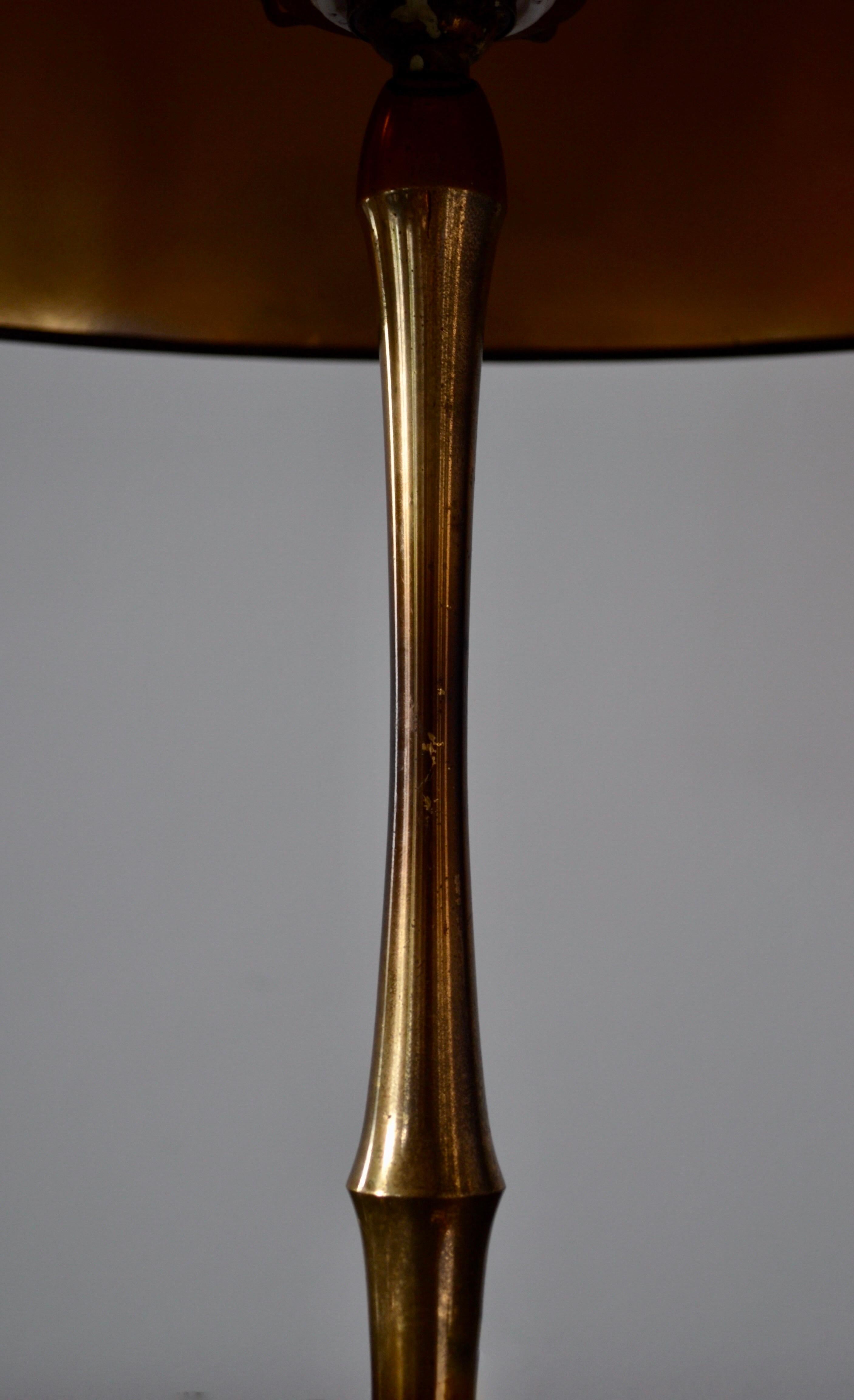 Lámpara de mesa Maison bagues bambú latón Francia 1950 Francés en venta