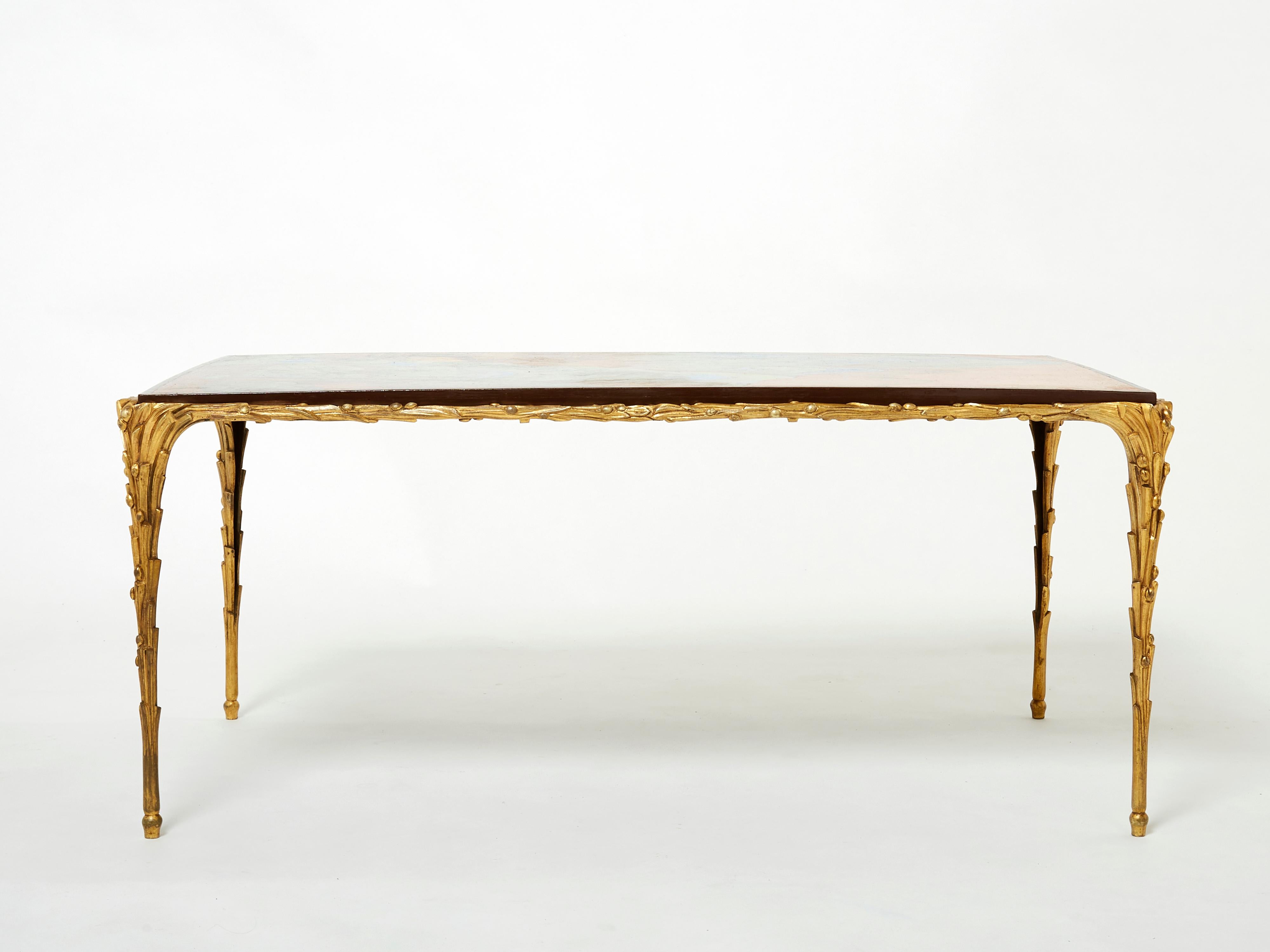 Maison Baguès feuillage Table basse laquée chinoise en bronze 1960s en vente 1