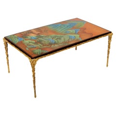 Maison Baguès Bamboo Bronze Chinese Lacquered Coffee Table 1960s