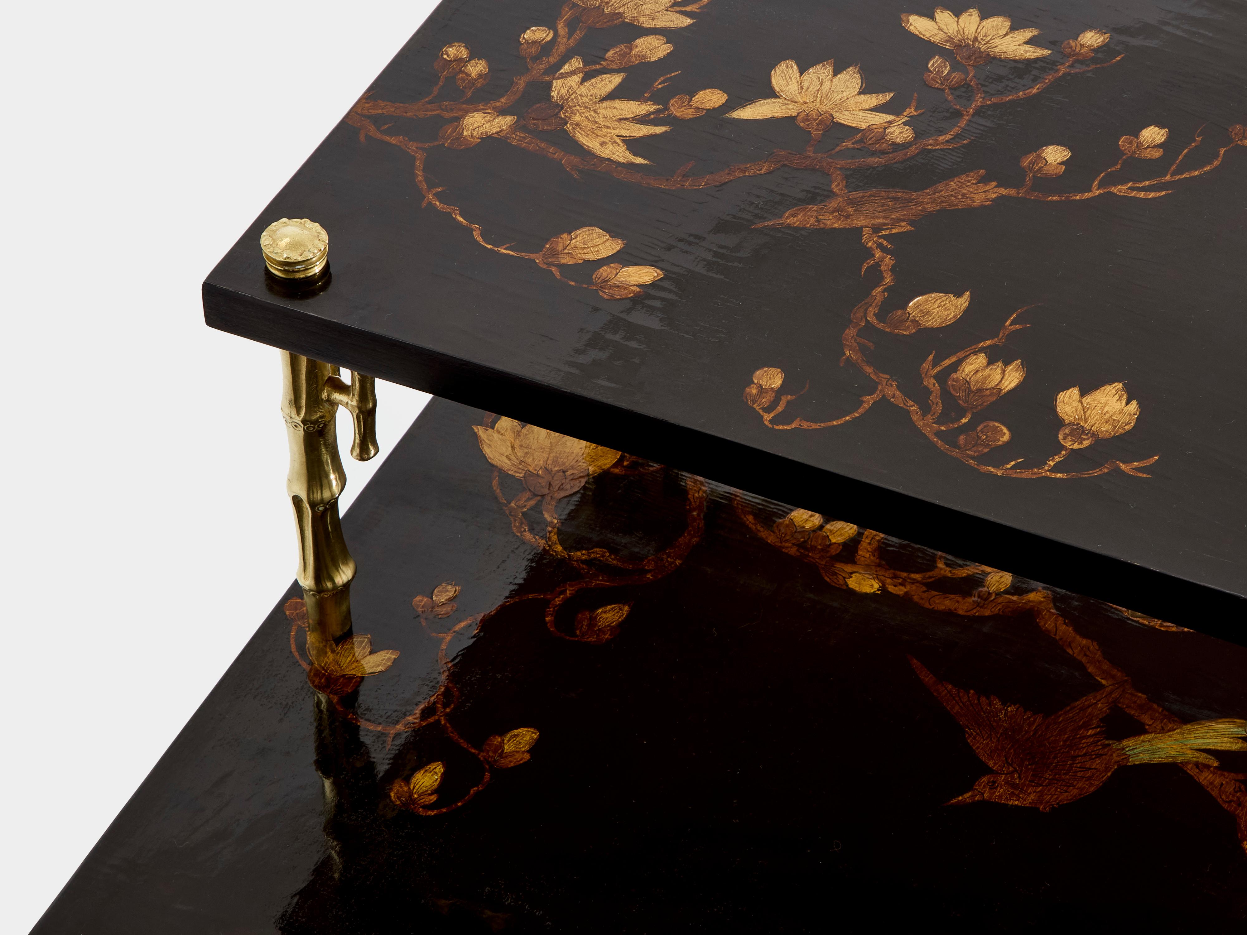 Bronze Maison Baguès tables d'appoint en bambou bronze laqué chinoiserie années 1940 en vente