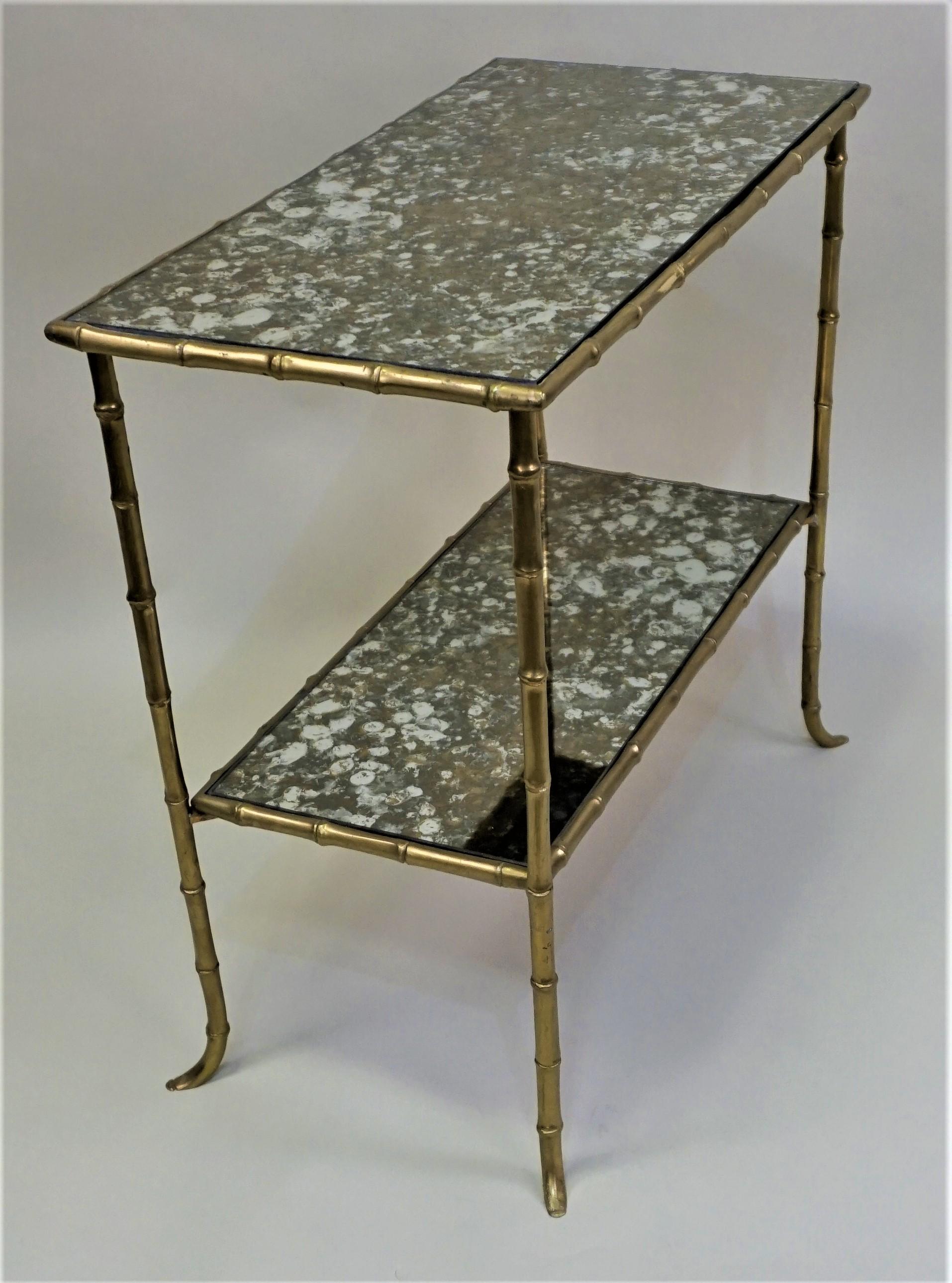 French Maison Baguès Bamboo Style Bronze Side Table