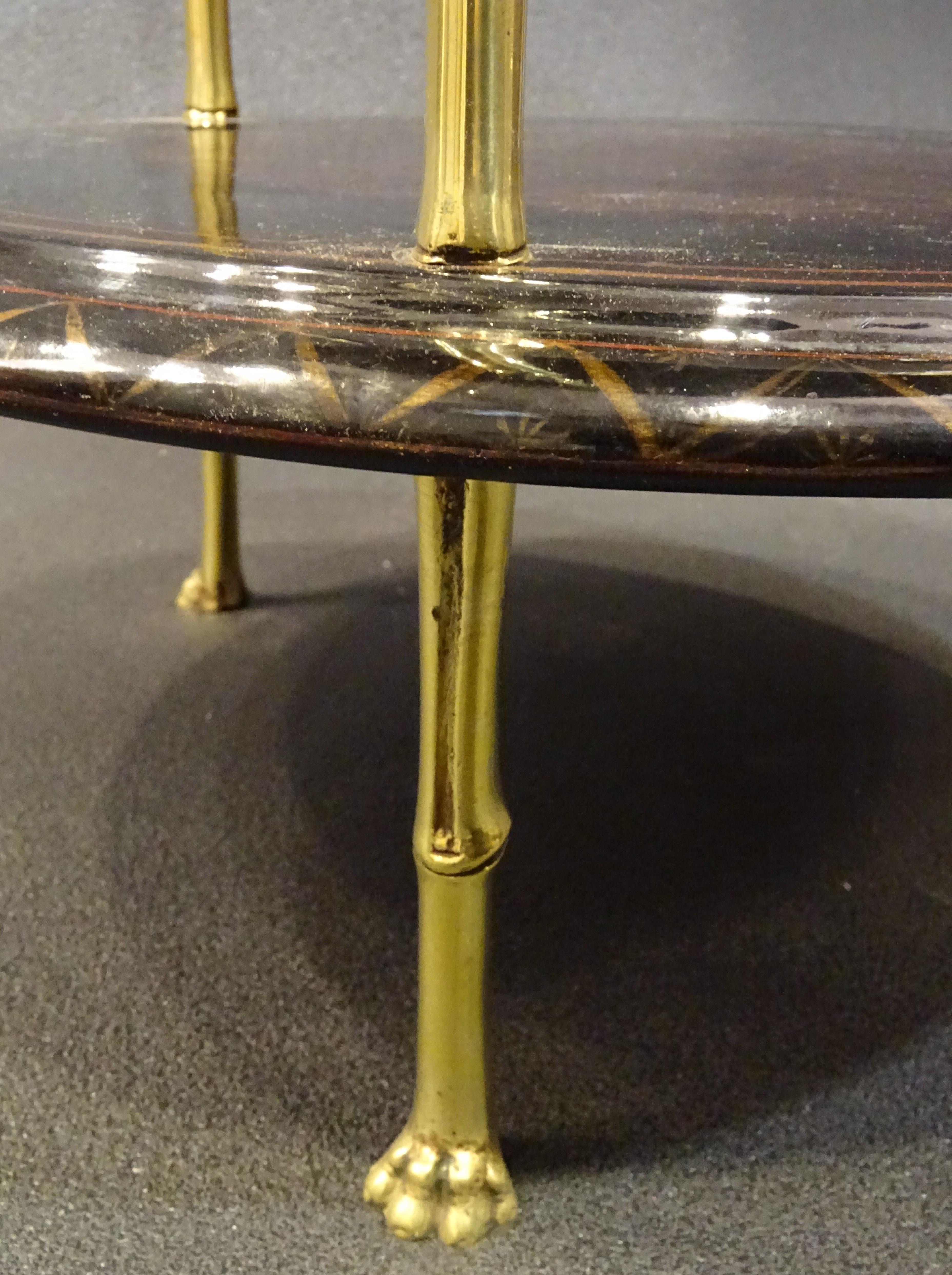 Maison Bagues Black Endtable France, Chinoiseries, Gilt Bronce, 1970s 2