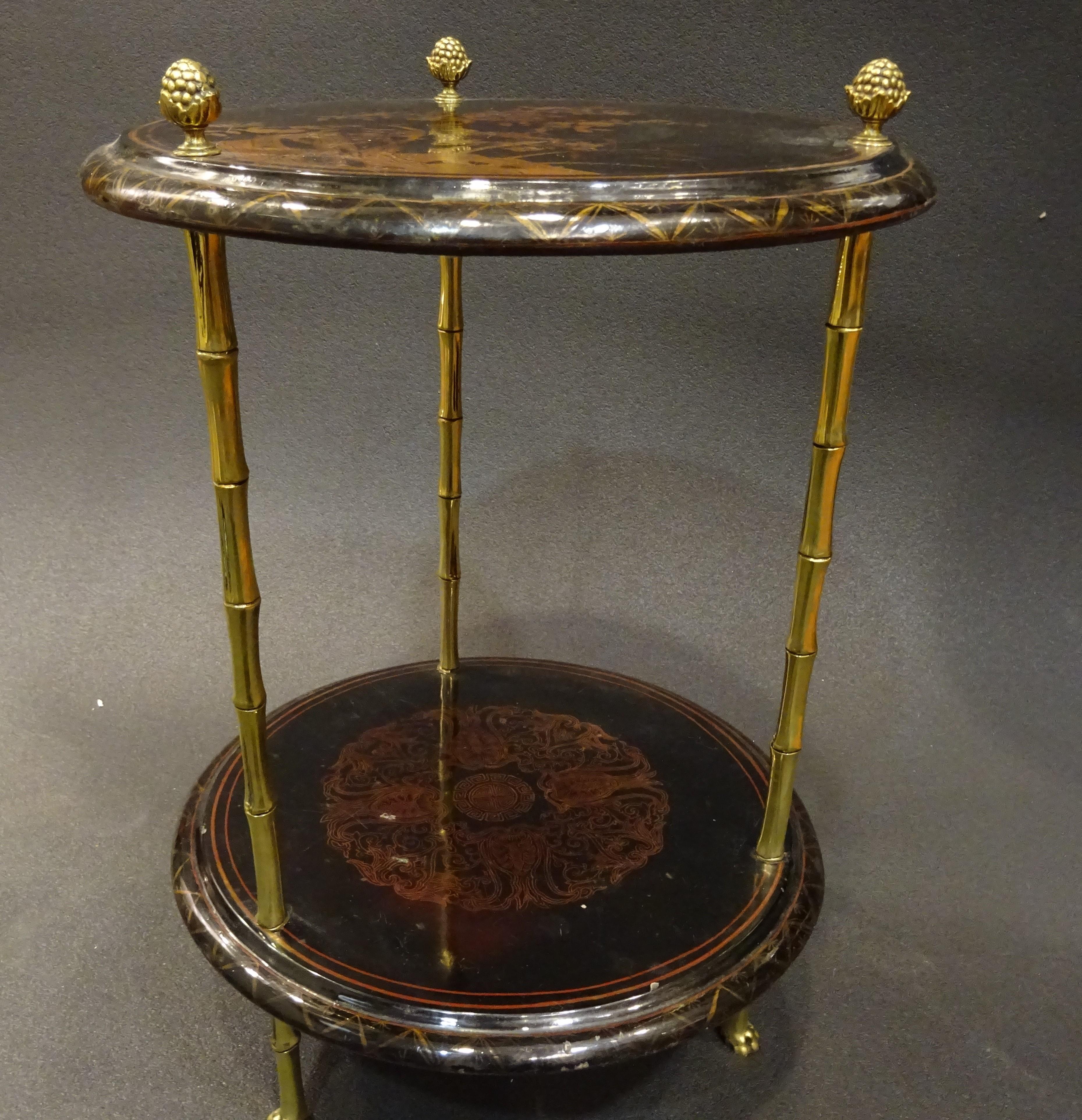 Maison Bagues Black Endtable France, Chinoiseries, Gilt Bronce, 1970s 3