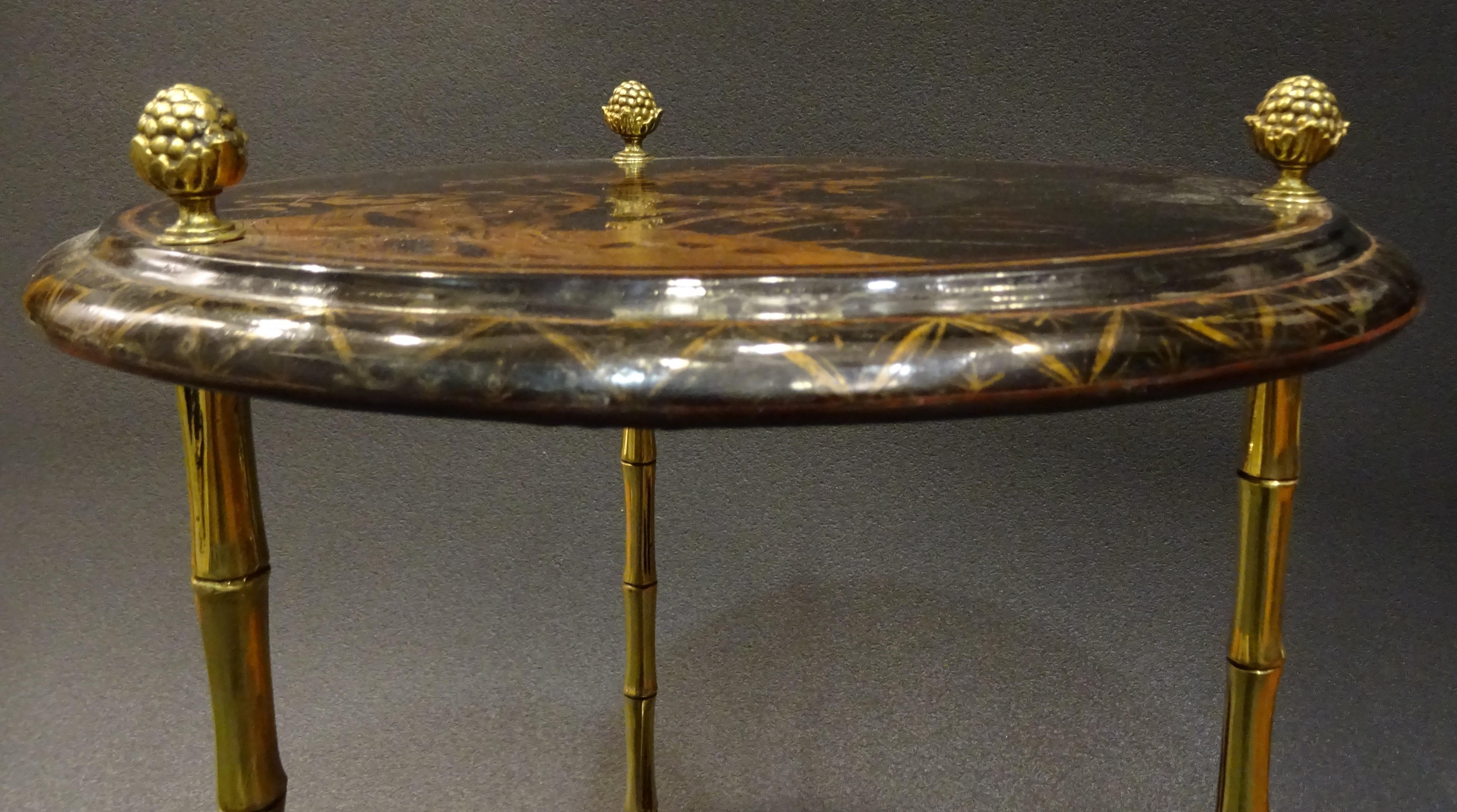 Maison Bagues Black Endtable France, Chinoiseries, Gilt Bronce, 1970s 5