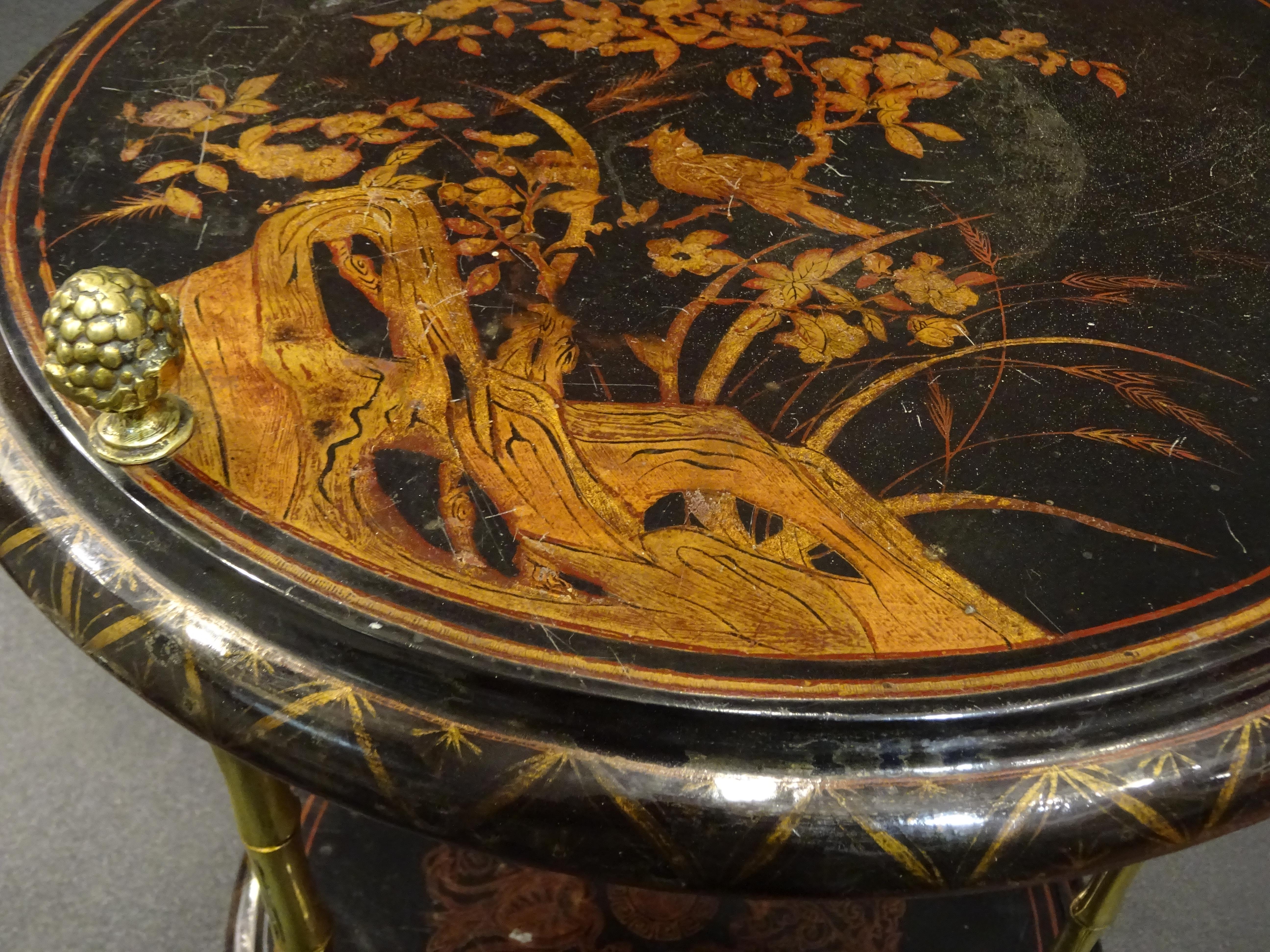 Maison Bagues Black Endtable France, Chinoiseries, Gilt Bronce, 1970s 6
