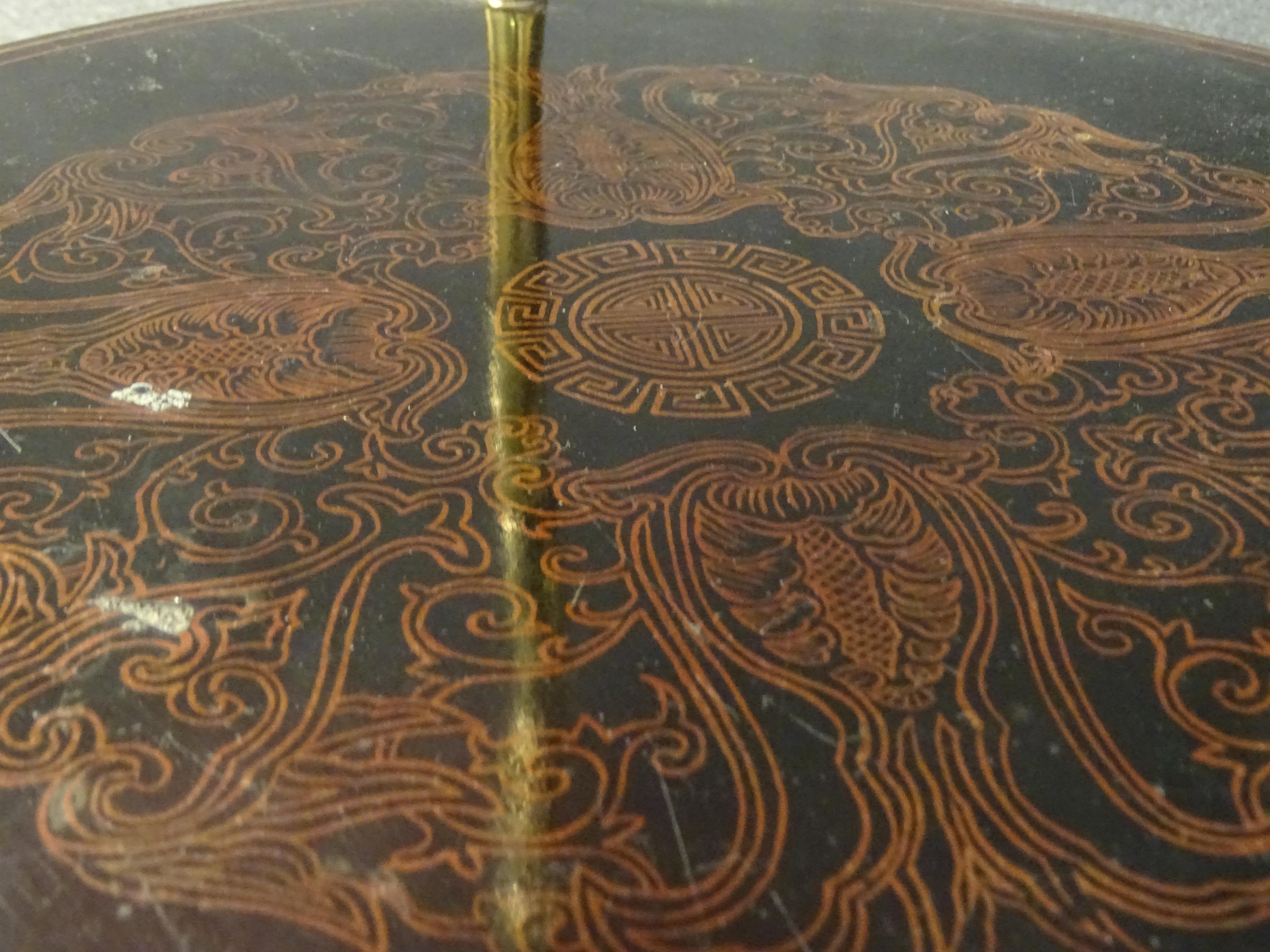 Maison Bagues Black Endtable France, Chinoiseries, Gilt Bronce, 1970s 9
