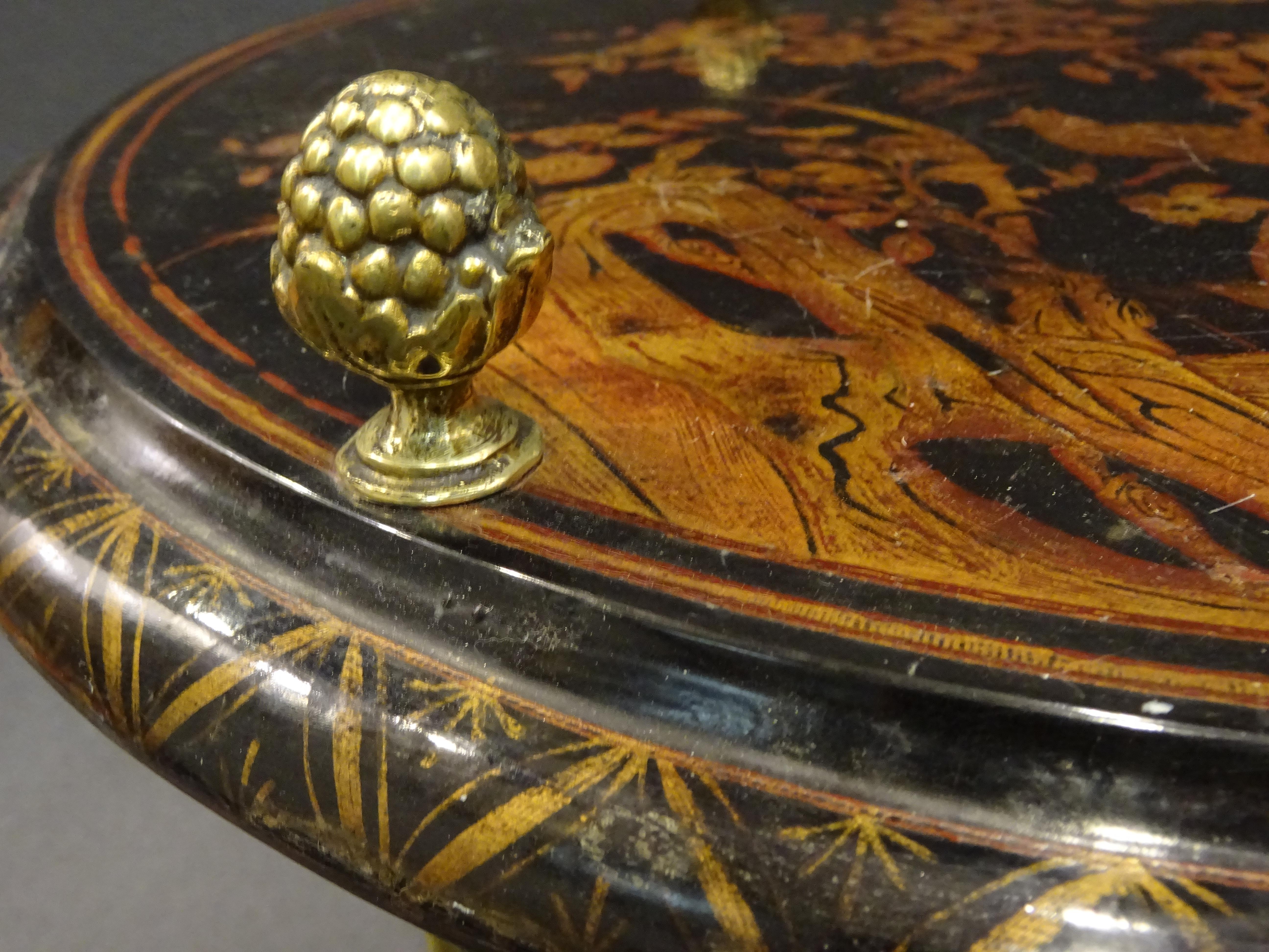 Maison Bagues Black Endtable France, Chinoiseries, Gilt Bronce, 1970s 11