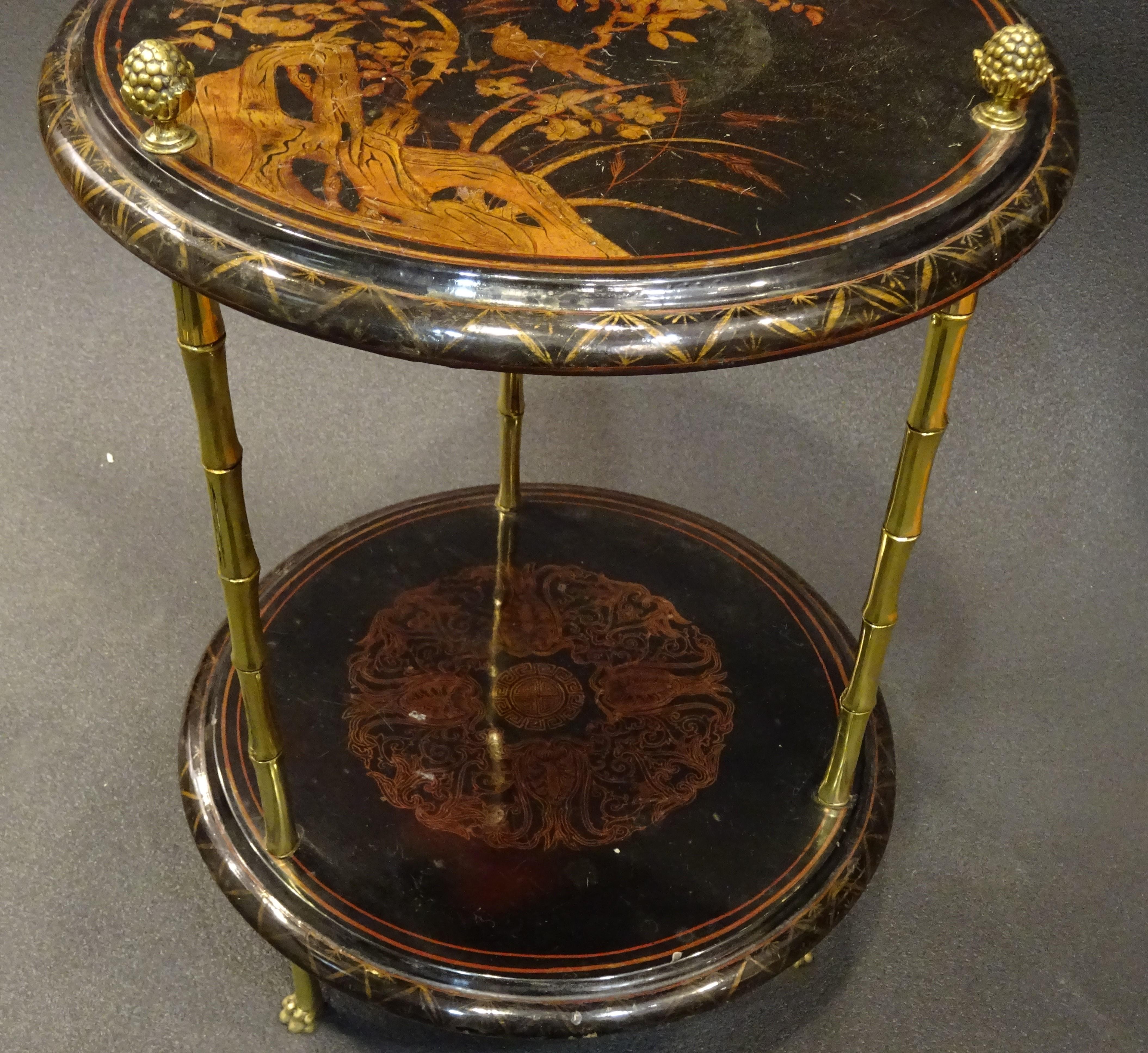 Maison Bagues Black Endtable France, Chinoiseries, Gilt Bronce, 1970s 12