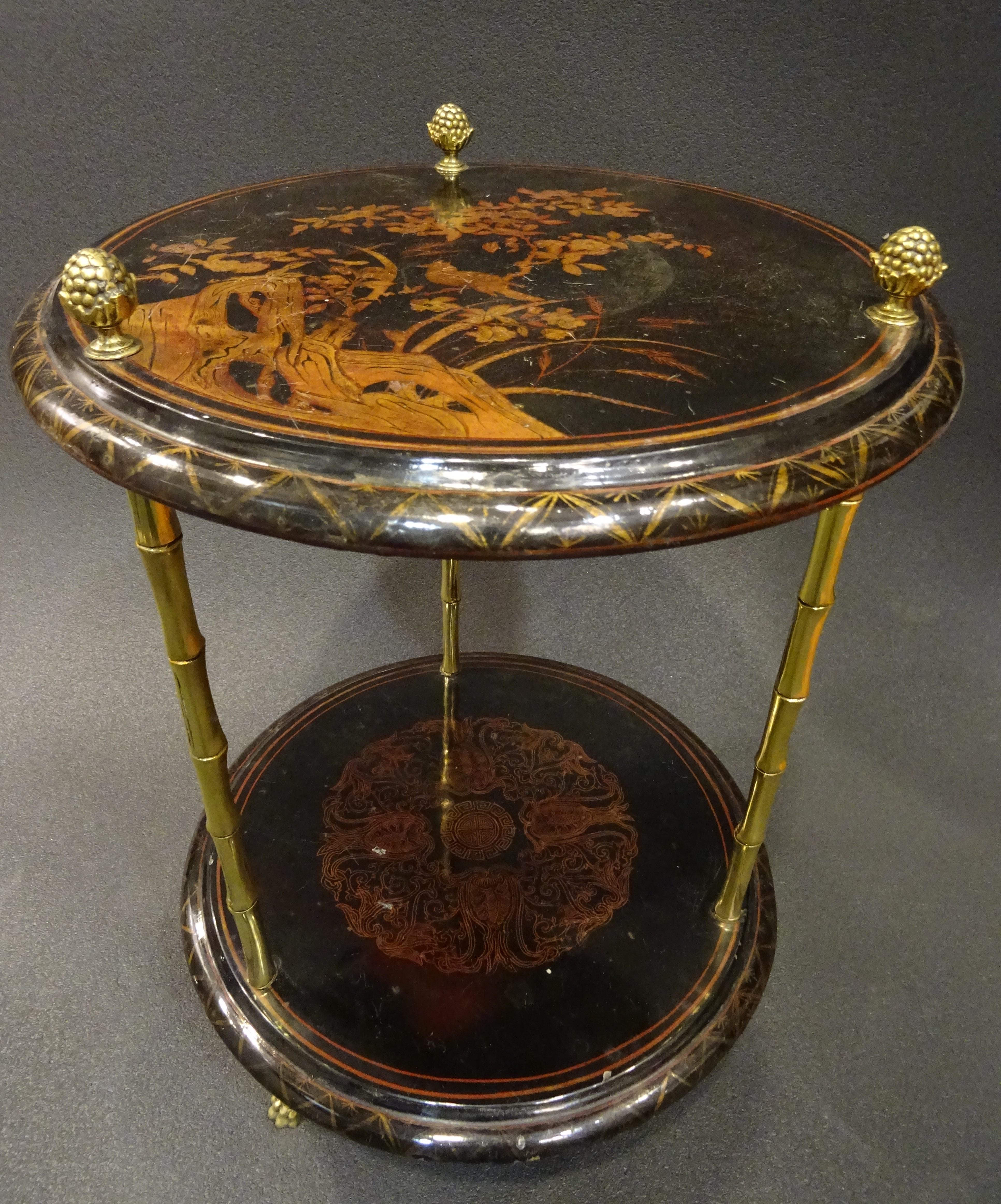 Hollywood Regency Maison Bagues Black Endtable France, Chinoiseries, Gilt Bronce, 1970s