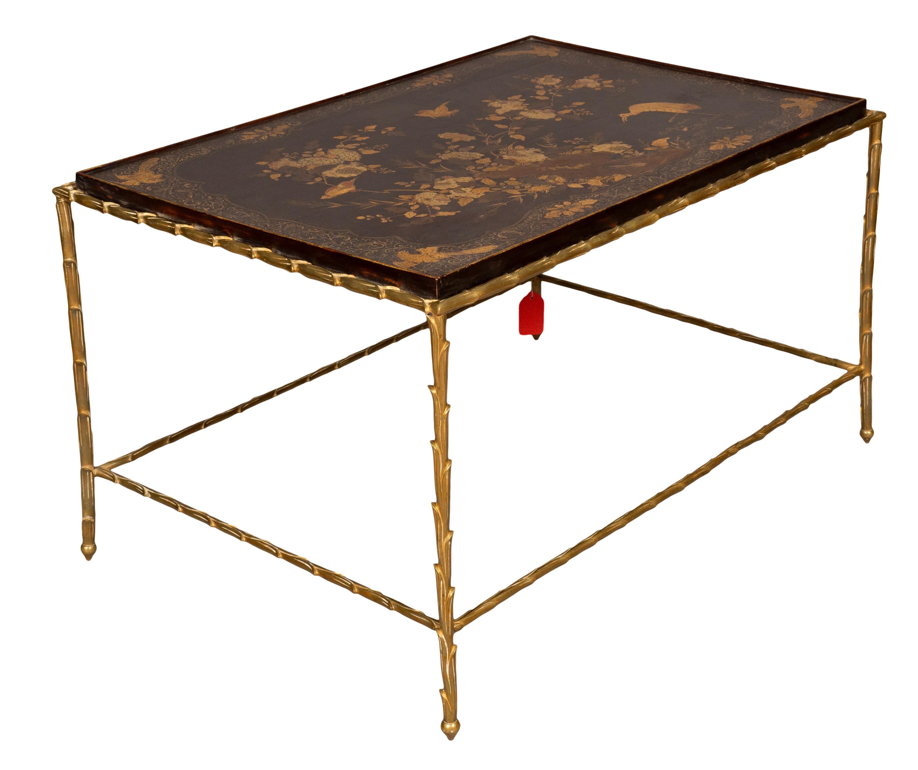 French Maison Bagues Brass And Lacquer Coffee Table