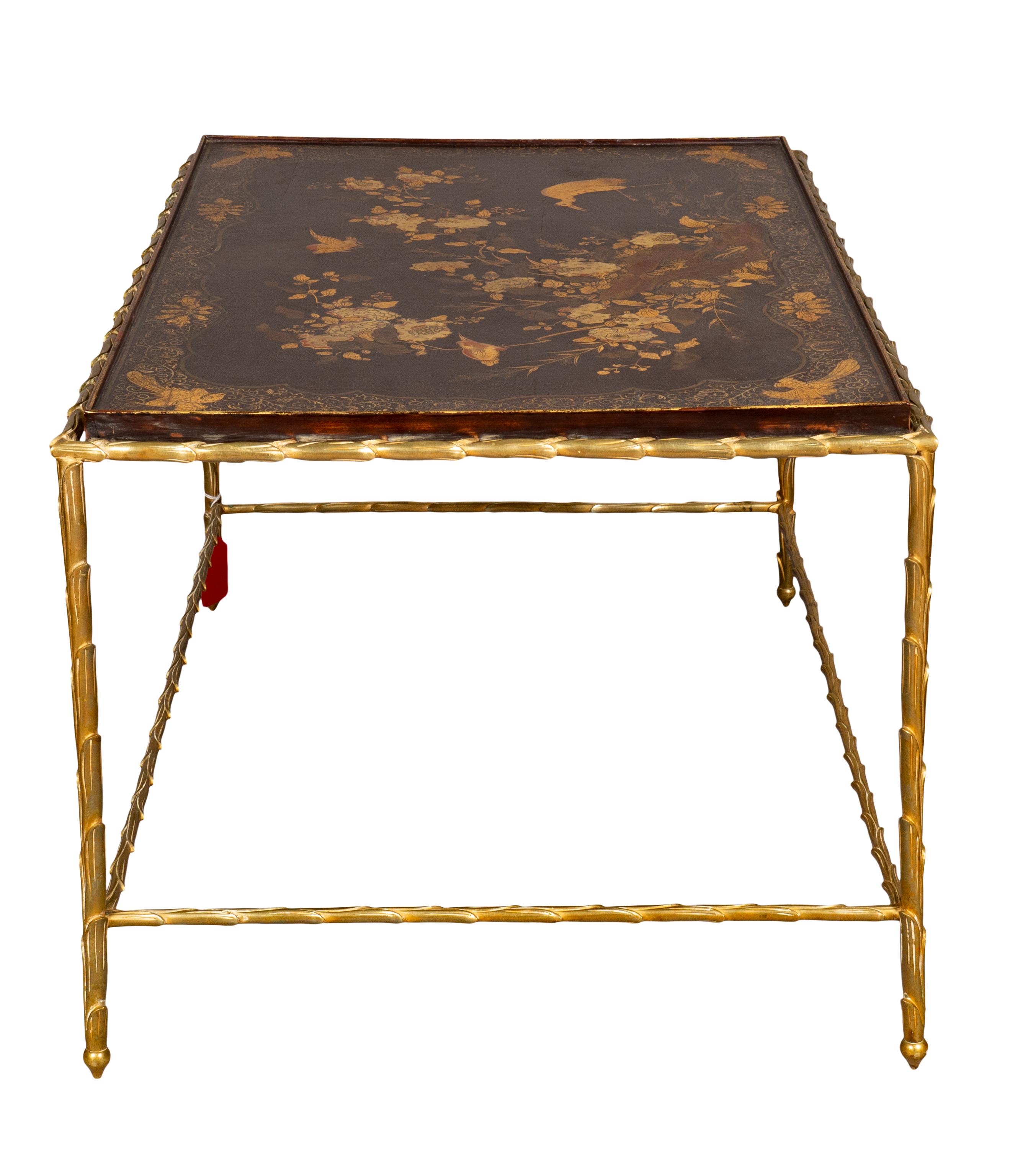 Maison Bagues Brass And Lacquer Coffee Table In Good Condition In Essex, MA