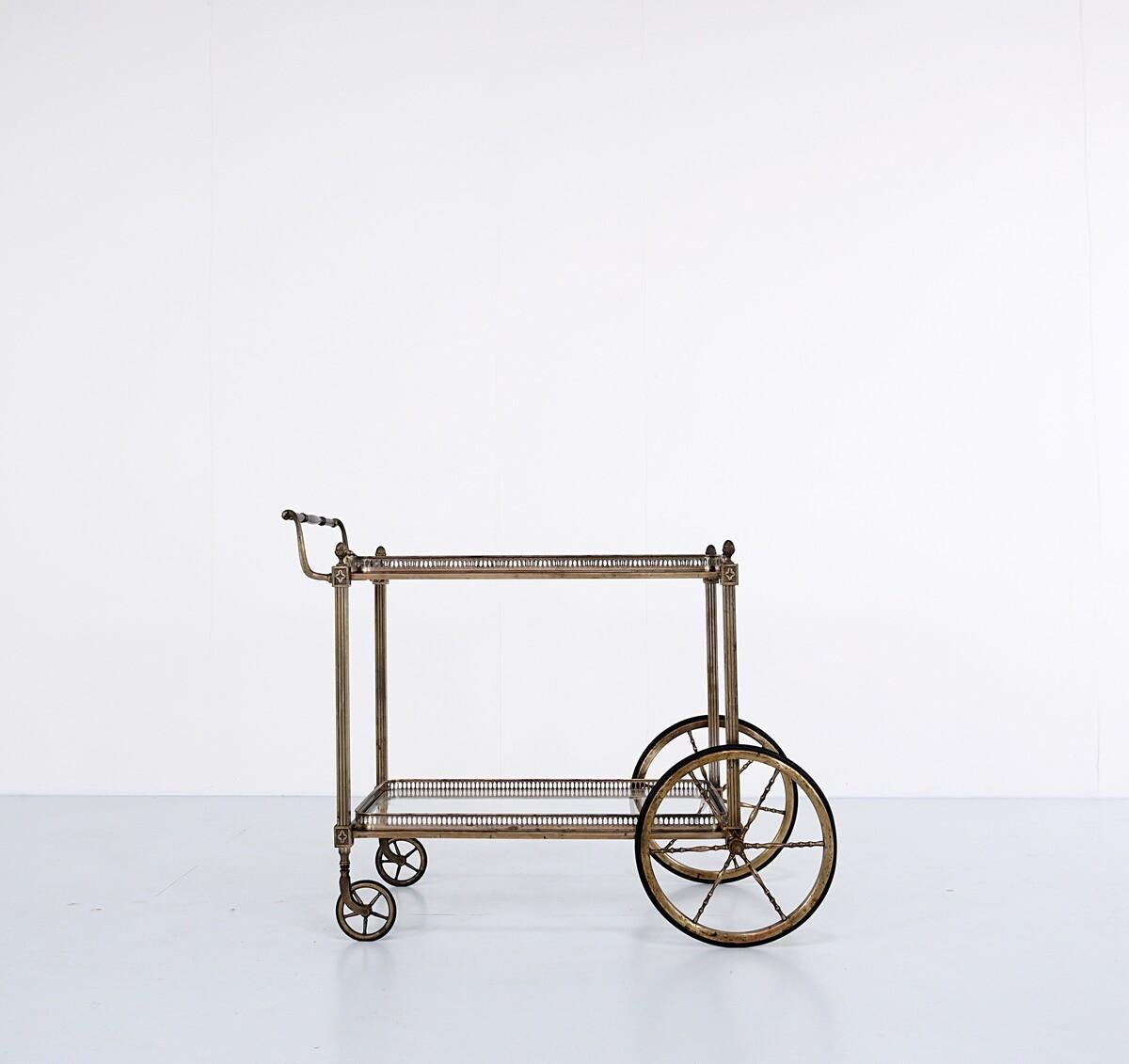 Maison Bagués brass and silvered metal drinks trolley, French - Circa 1940.