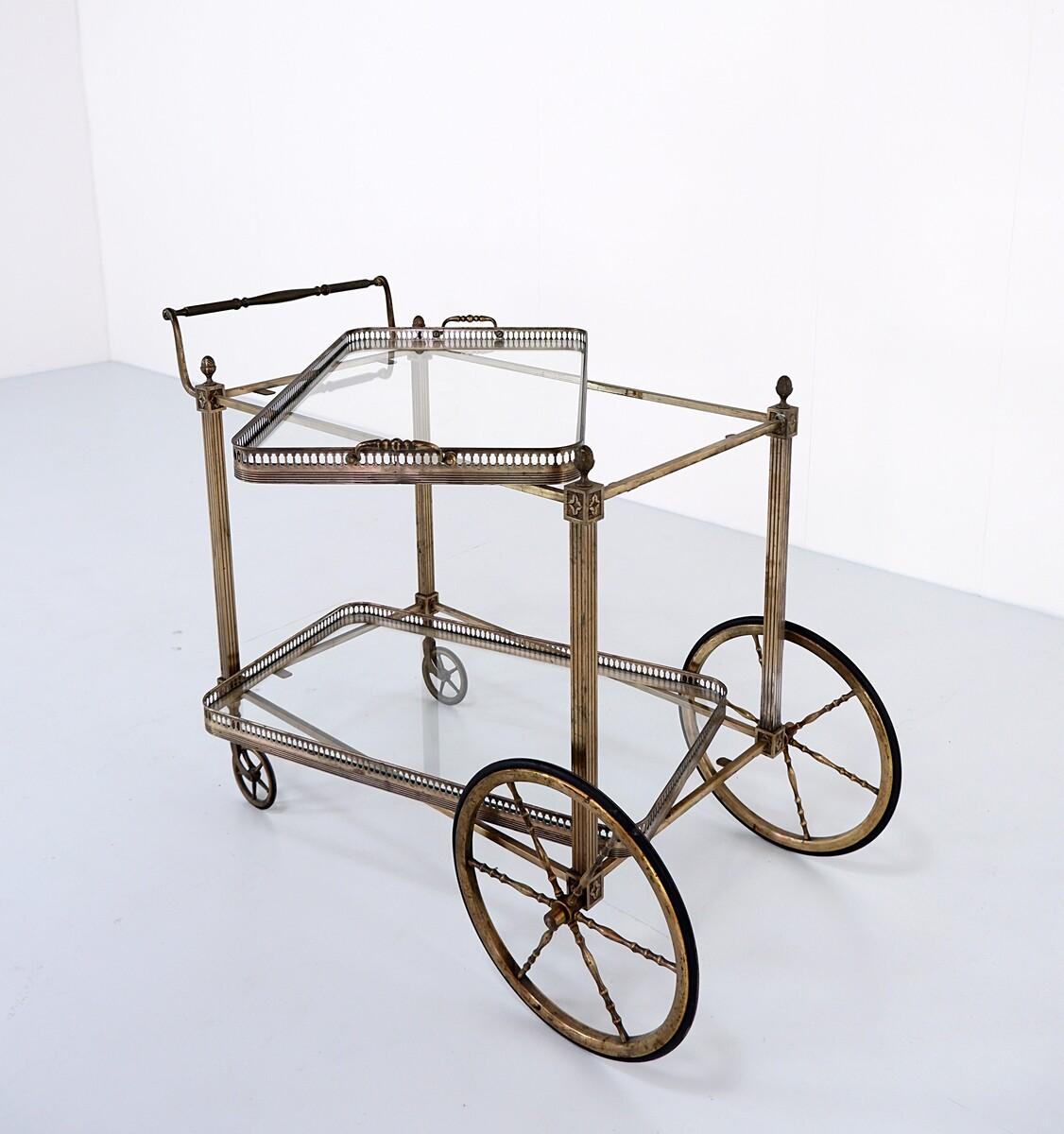 Bronze Maison Bagués Brass and Silvered Metal Drinks Trolley, French, Circa 1940
