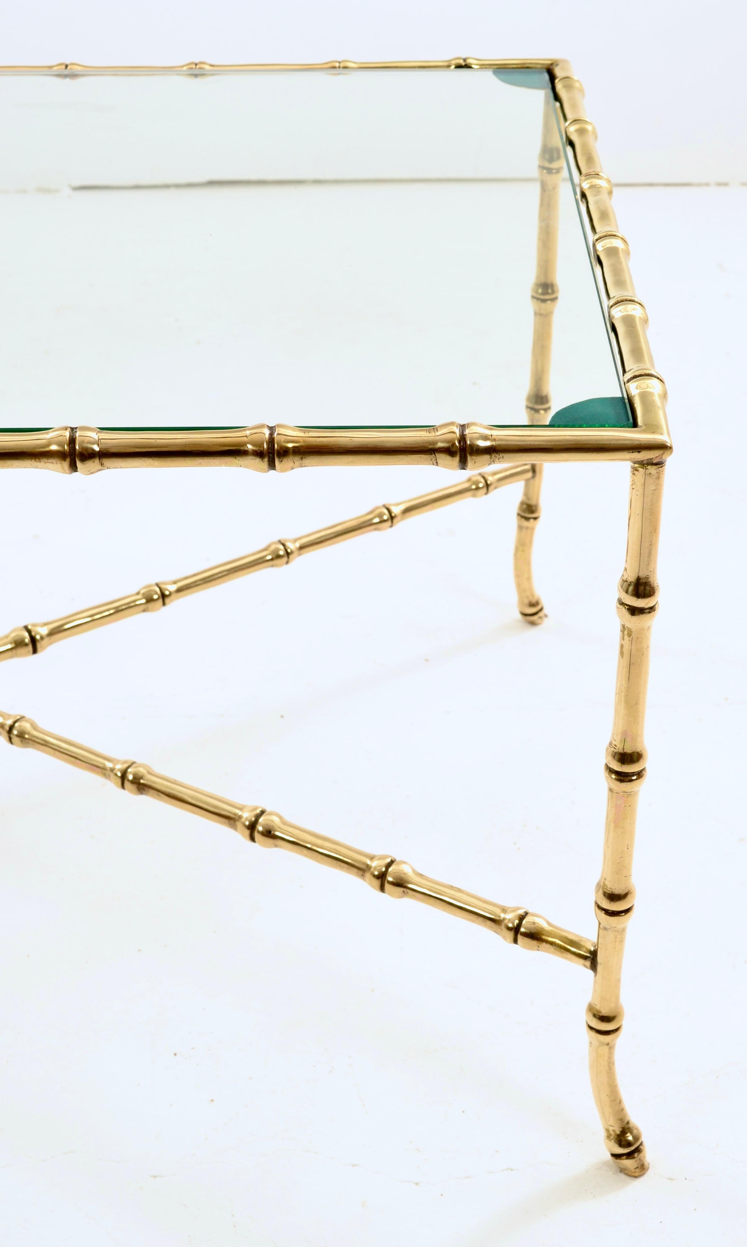 French Maison Bagues Brass Faux Bamboo Cocktail Table, France c 1950s For Sale