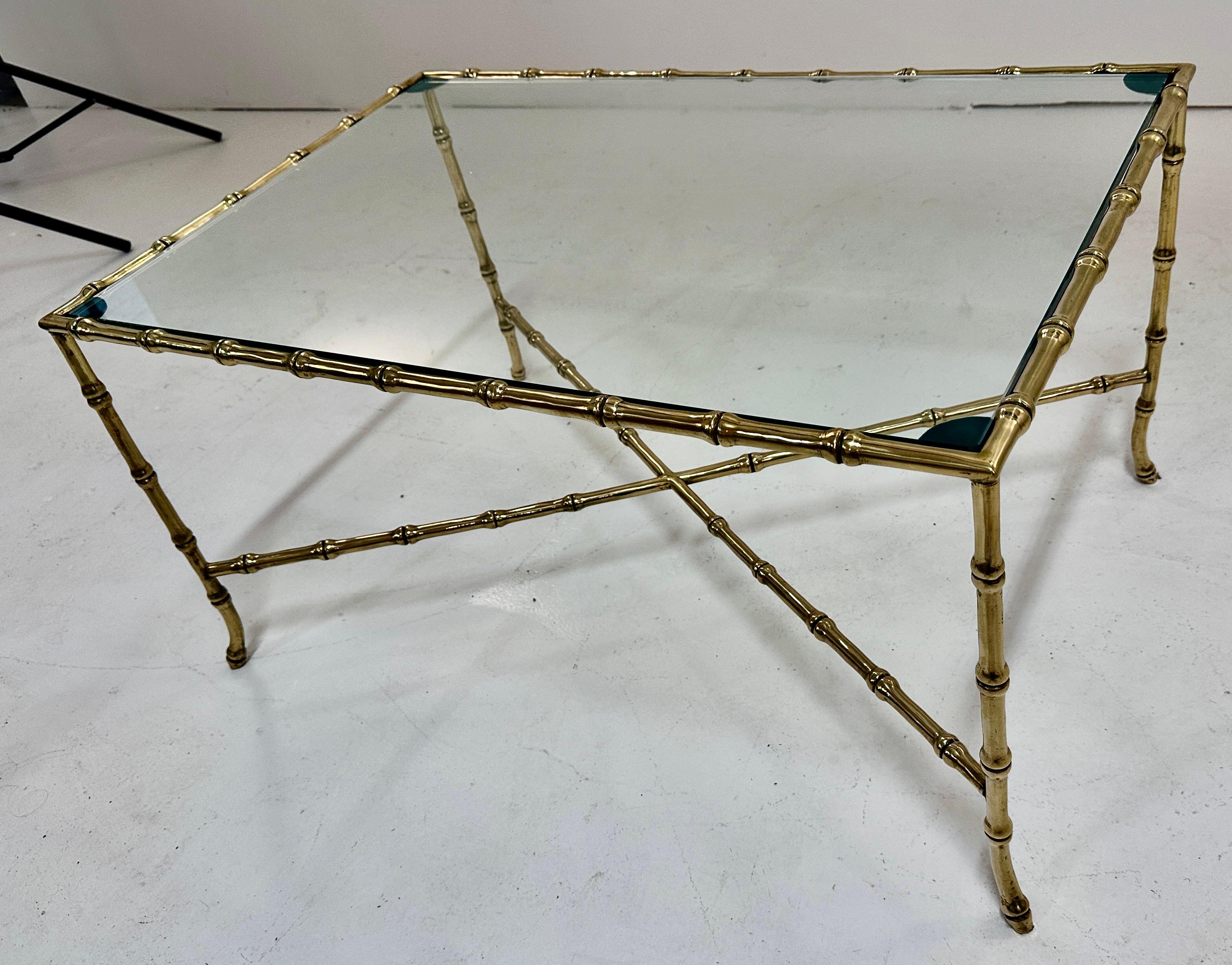 Maison Bagues Brass Faux Bamboo Cocktail Table, France c 1950s In Good Condition For Sale In Norwalk, CT