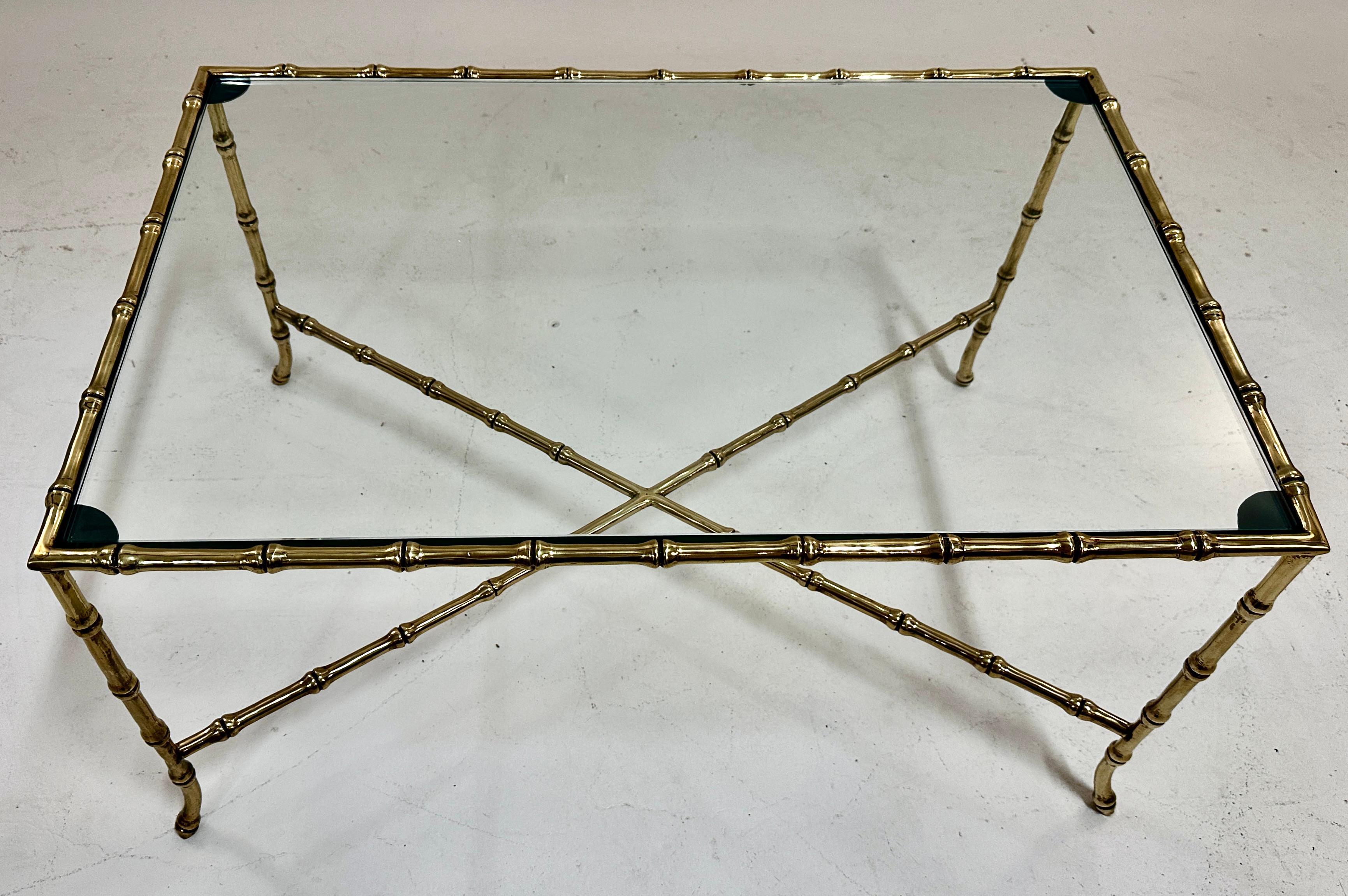 Mid-20th Century Maison Bagues Brass Faux Bamboo Cocktail Table, France c 1950s For Sale
