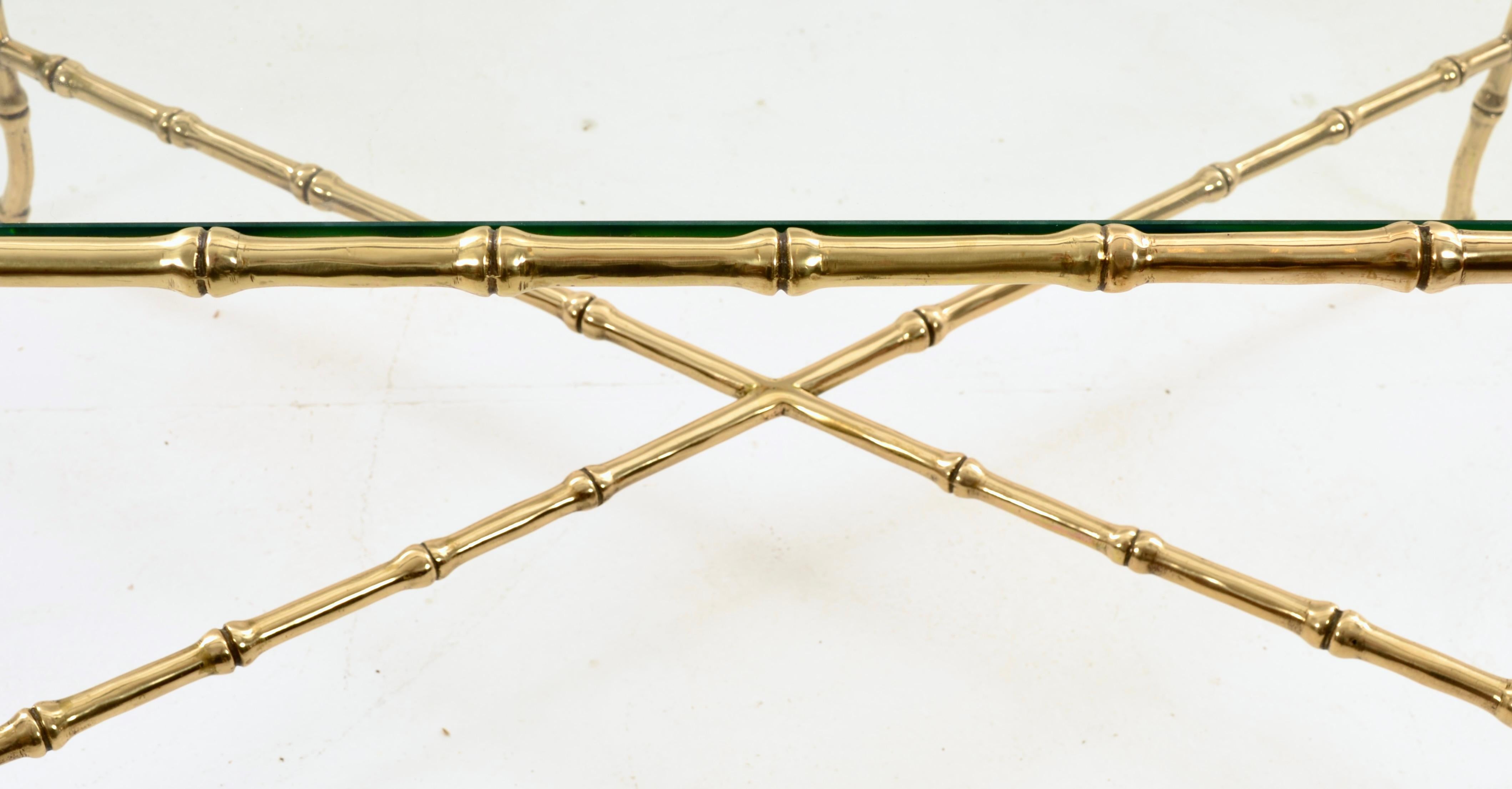 Maison Bagues Brass Faux Bamboo Cocktail Table, France c 1950s For Sale 2