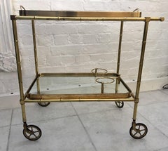 French Mid-Century Brass Faux Bamboo Drinks Trolley / Bar Cart, 1950s