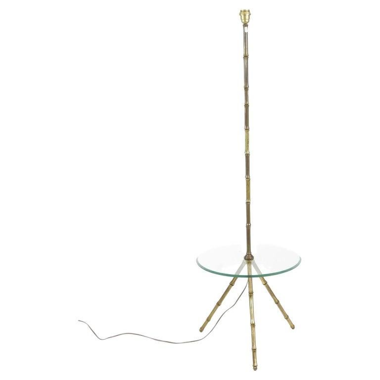Mid-Century Modern Maison Bagues, Brass faux Bamboo Floor Lamp, circa 1950