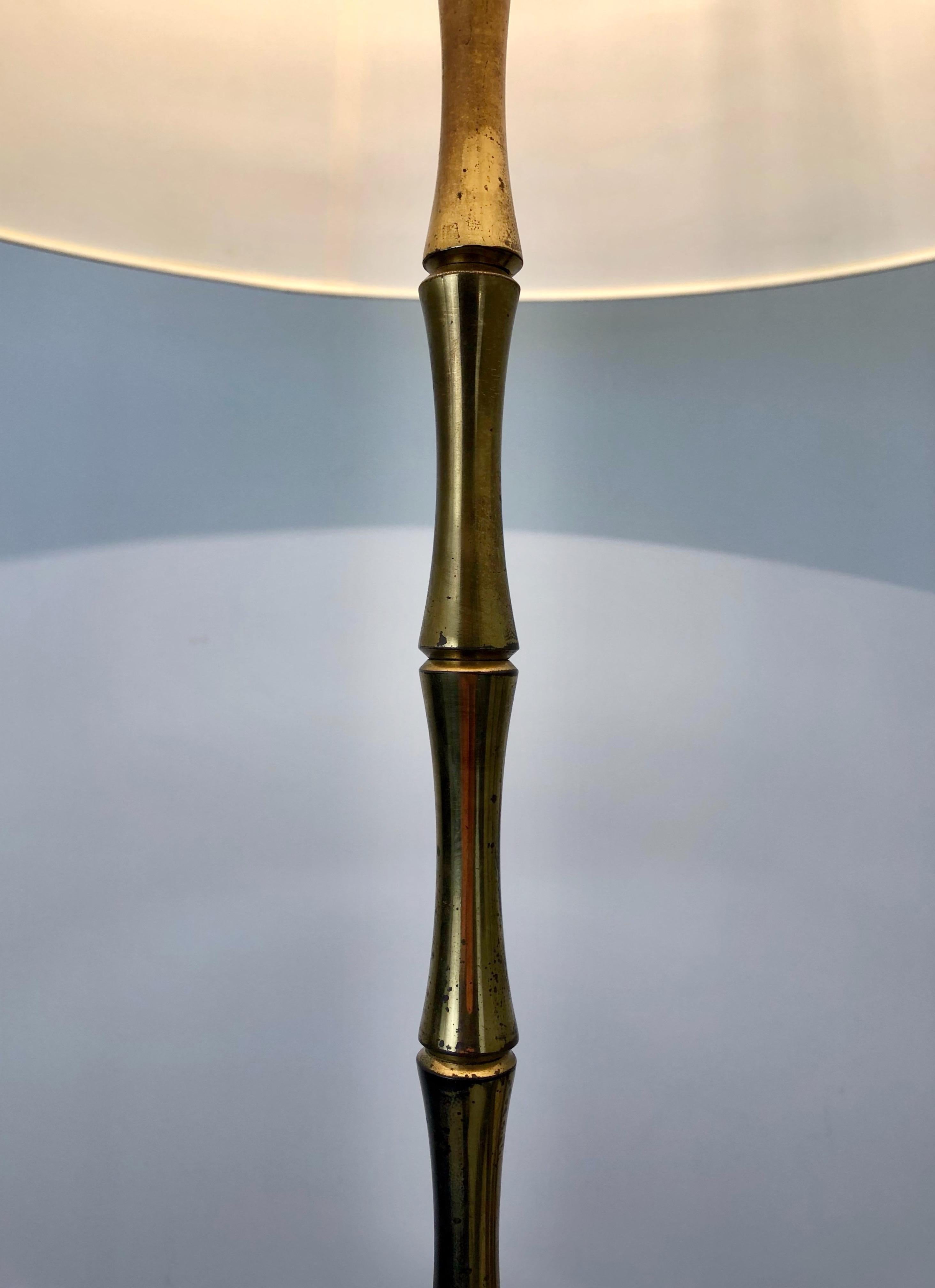 European Maison Bagues, Brass Faux Bamboo Floor Lamp, circa 1950