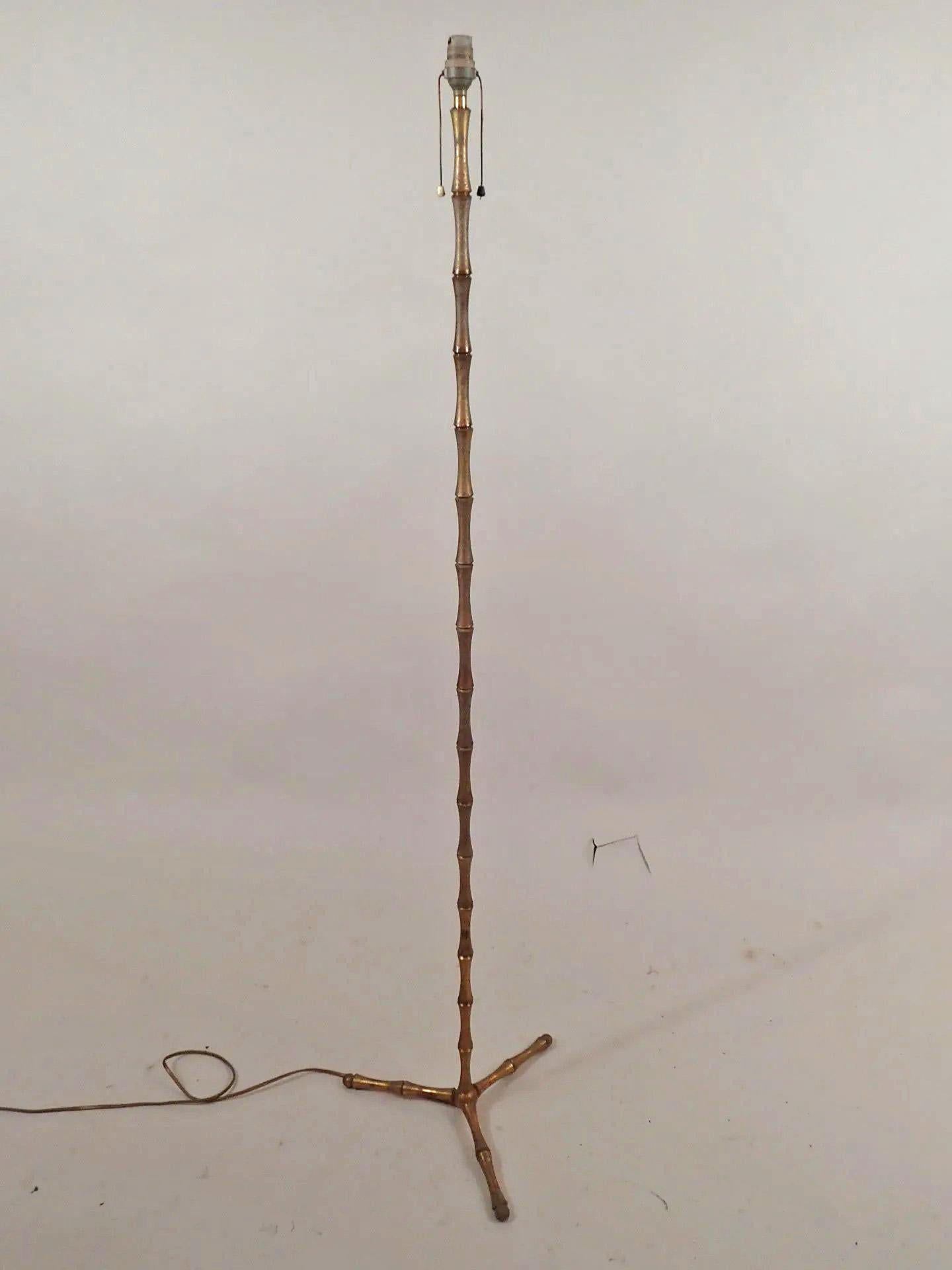 French Maison Bagues, Brass faux Bamboo Floor Lamp, circa 1950
