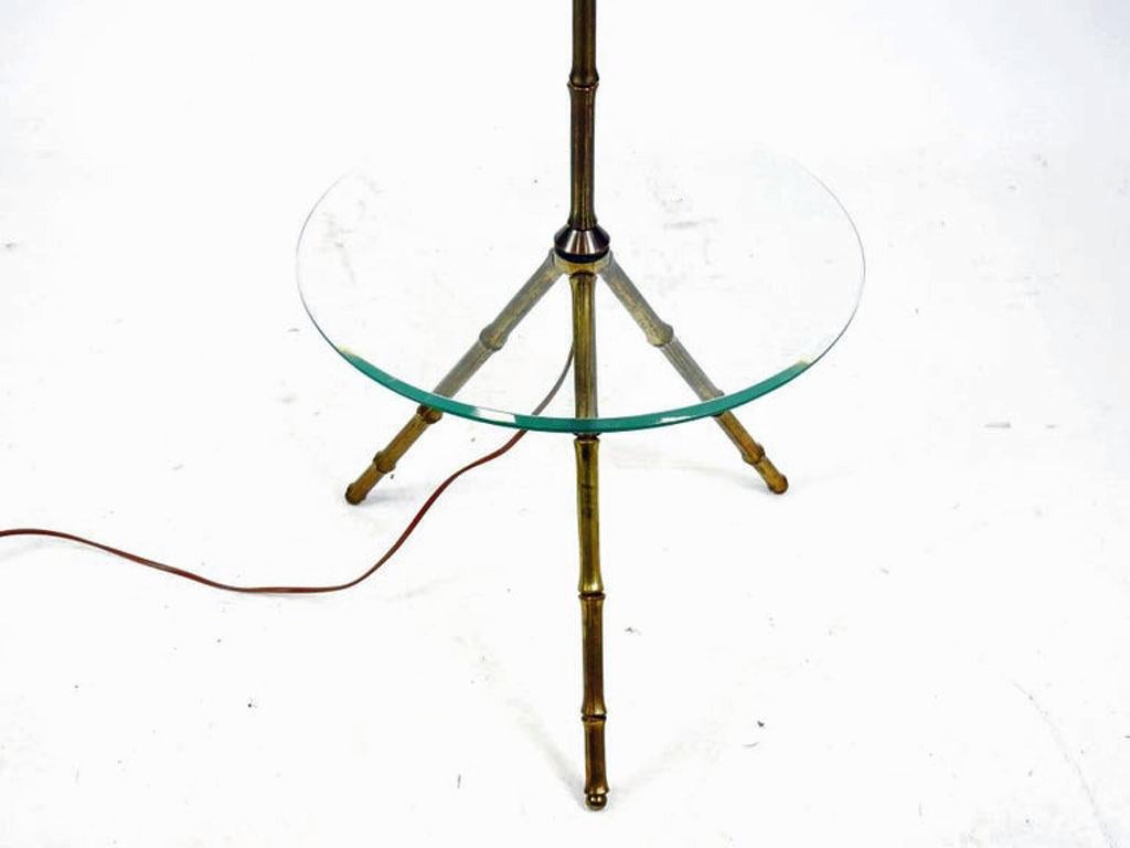 Maison Bagues, Brass faux Bamboo Floor Lamp, circa 1950 In Good Condition In Saint-Ouen, FR