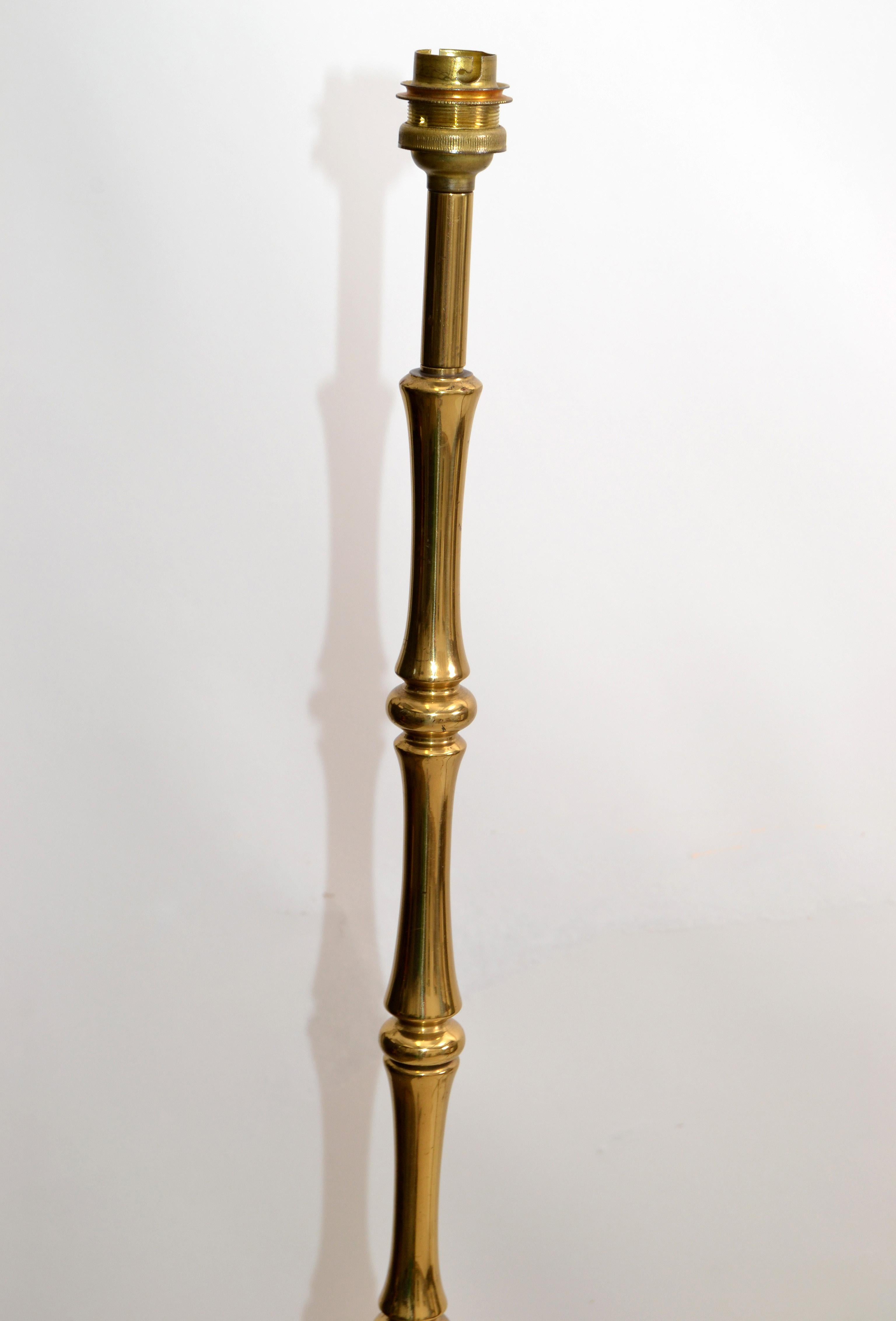 Maison Baguès Brass Mid-Century Modern Floor Lamp France 1950 Black Shade, Pair In Good Condition For Sale In Miami, FL