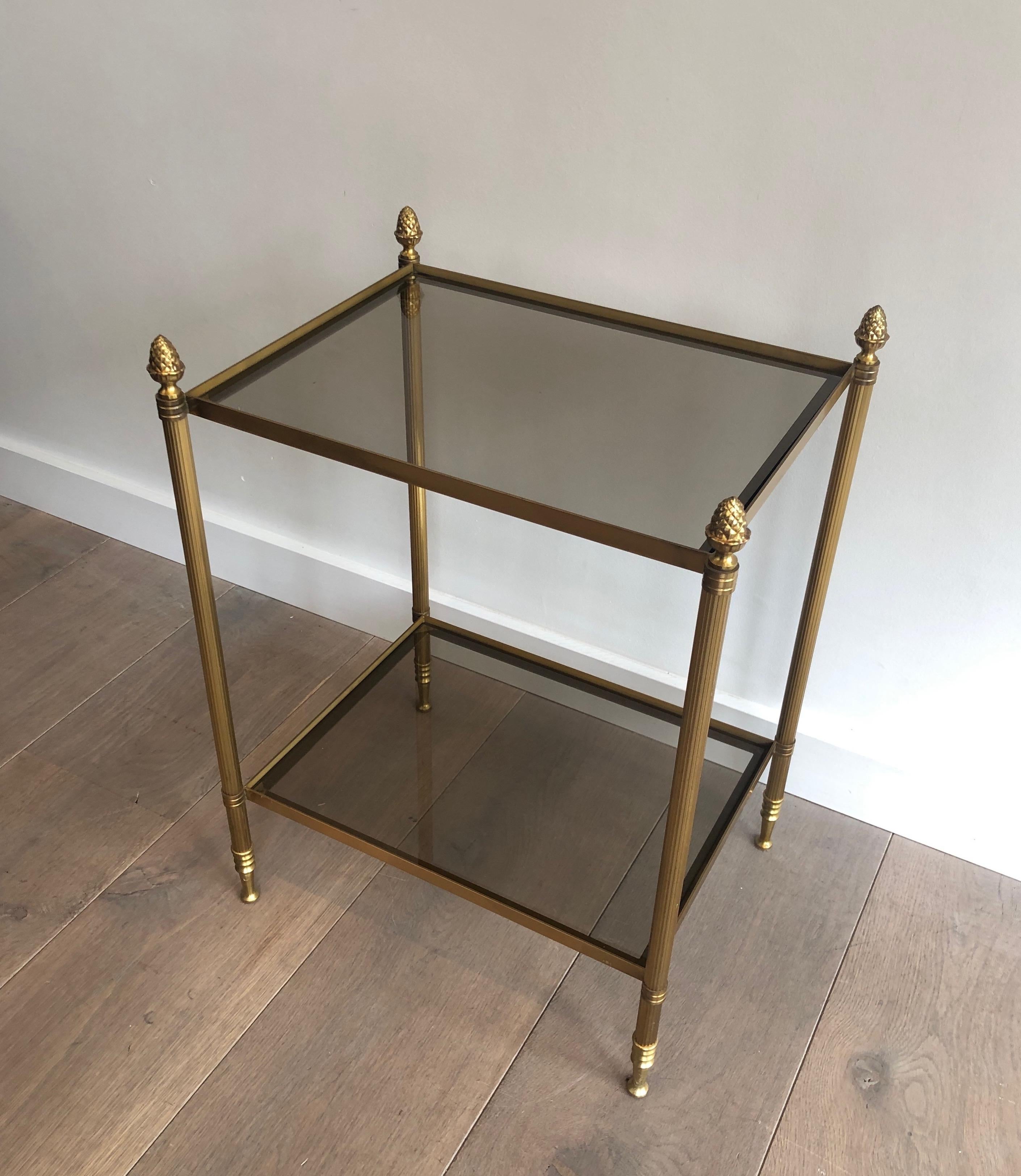 Maison Baguès, Brass Side Table with Smoked Glass Shelves, French, circa 1940 5