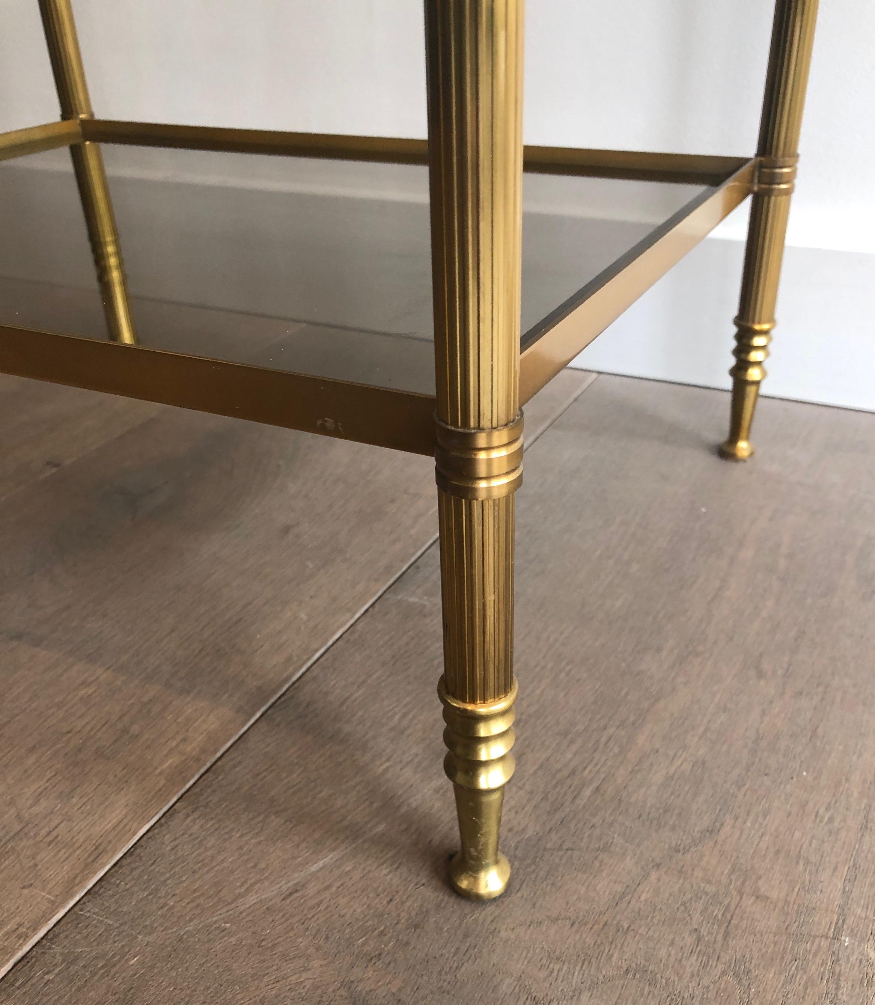 Maison Baguès, Brass Side Table with Smoked Glass Shelves, French, circa 1940 2