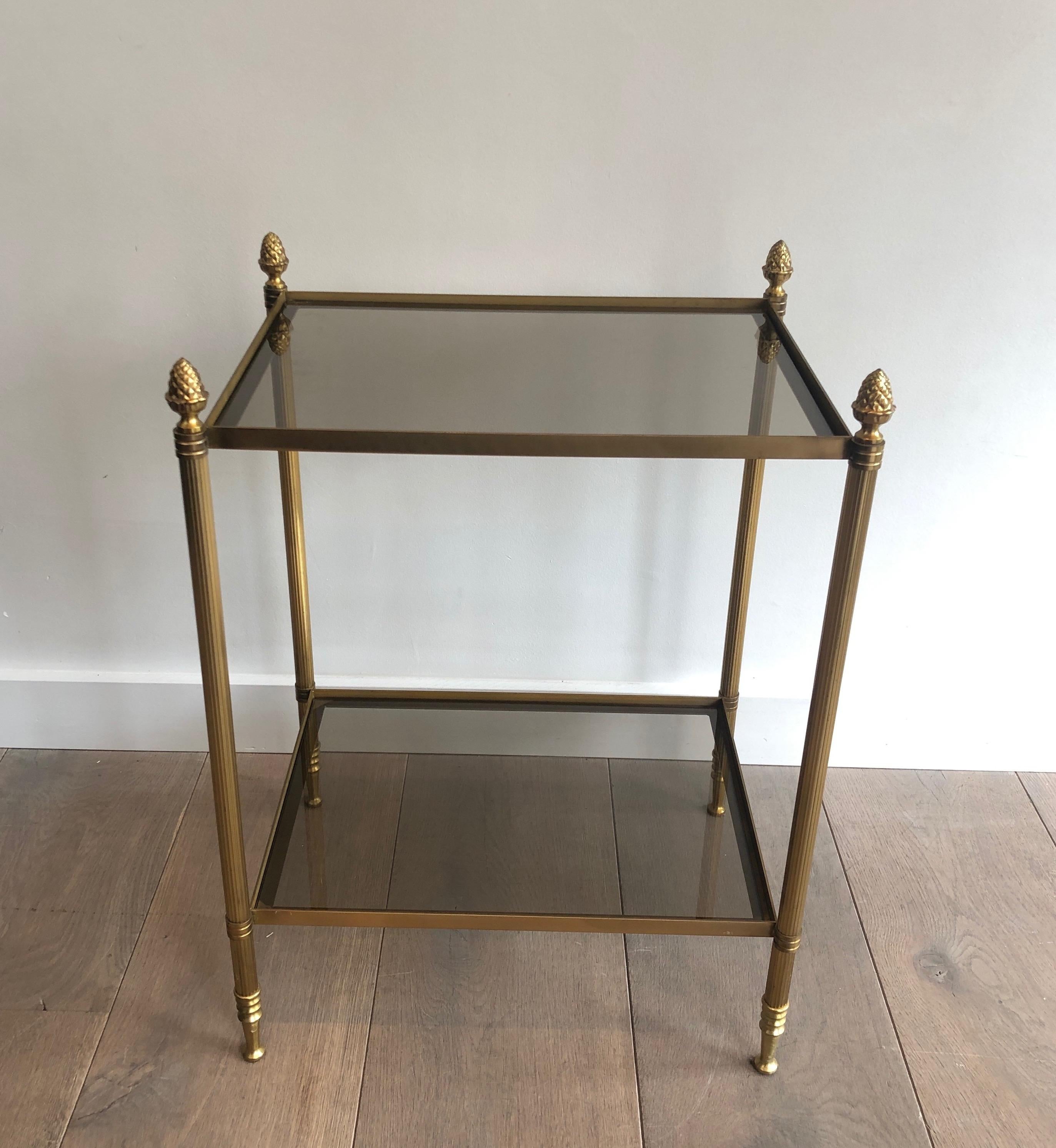 Maison Baguès, Brass Side Table with Smoked Glass Shelves, French, circa 1940 4