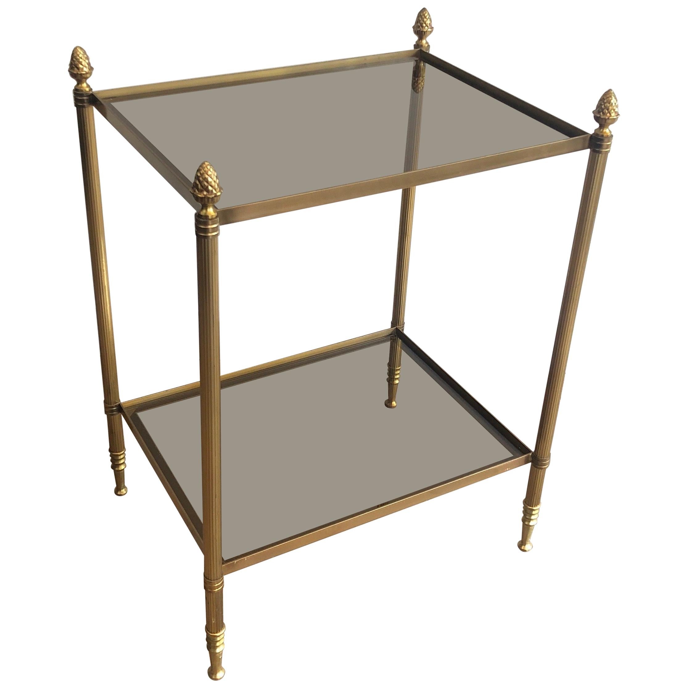 Maison Baguès, Brass Side Table with Smoked Glass Shelves, French, circa 1940